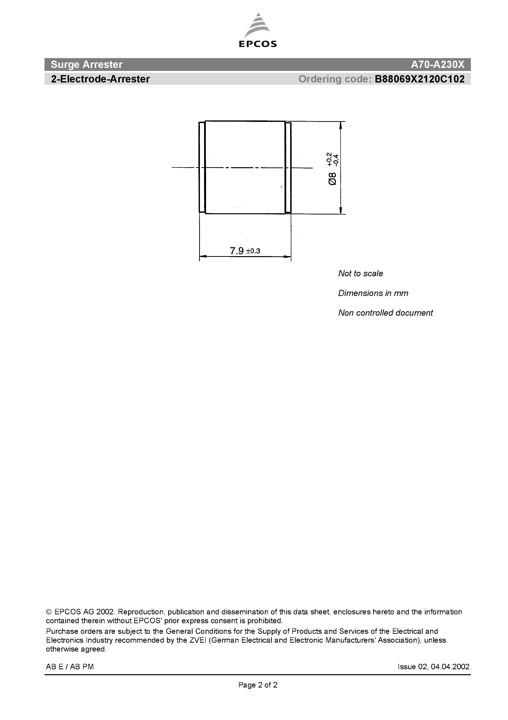 Datasheet A70-A230X - 2-Electrode-Arrester page 2