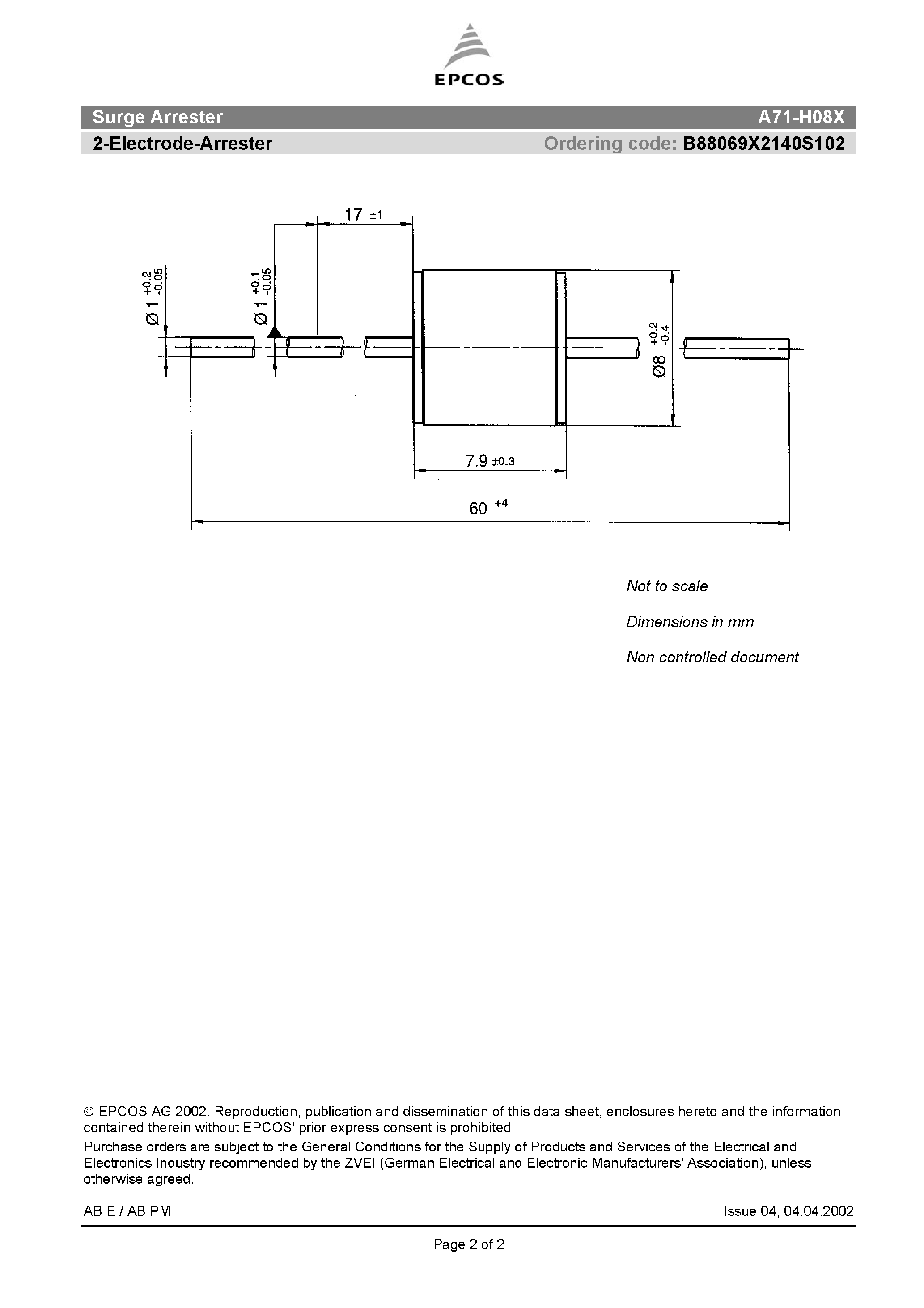 Datasheet A71-H08X - 2-Electrode-Arrester page 2