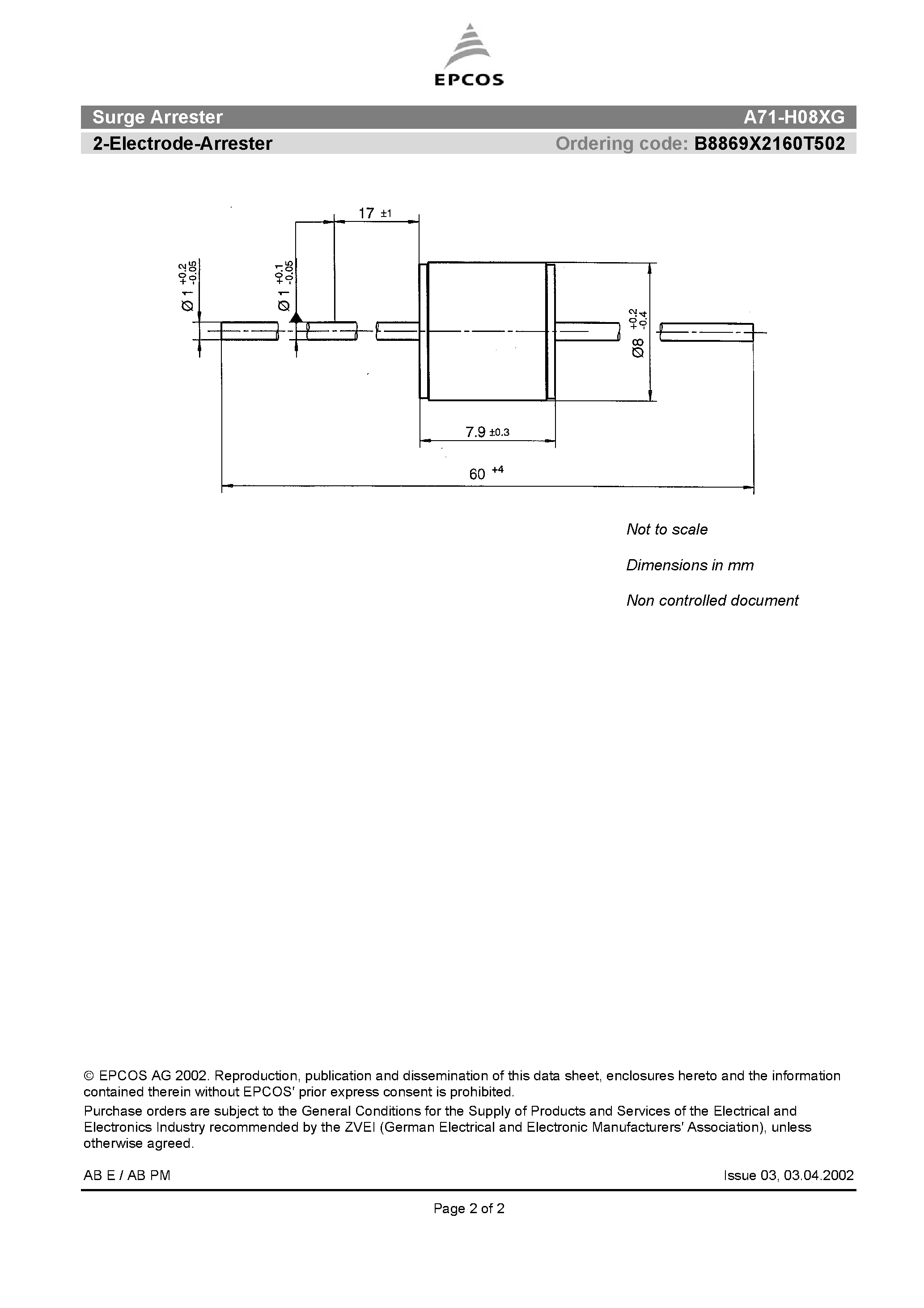 Datasheet A71-H08XG - 2-Electrode-Arrester page 2