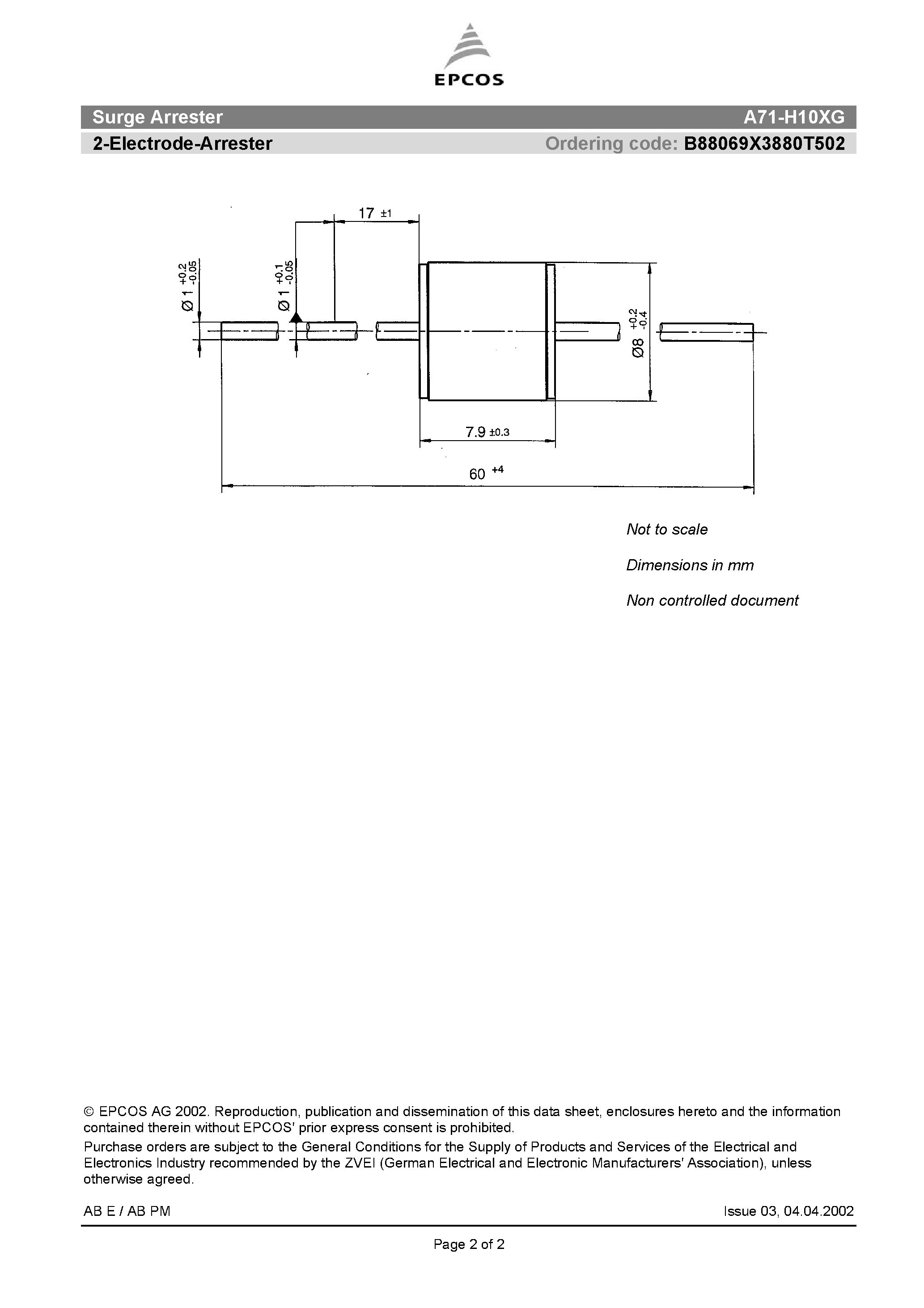 Datasheet A71-H10XG - 2-Electrode-Arrester page 2