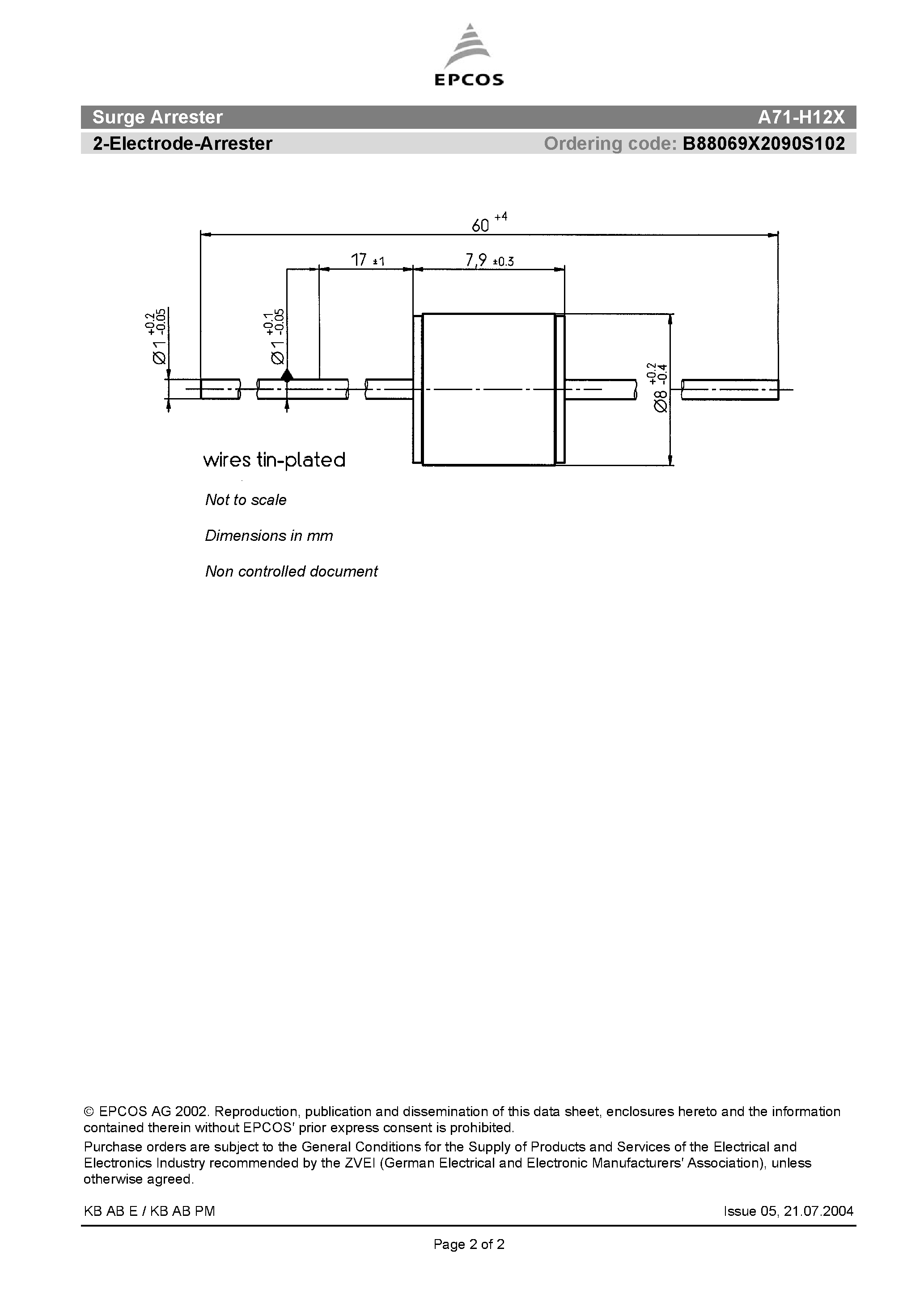Datasheet A71-H12X - 2-Electrode-Arrester page 2