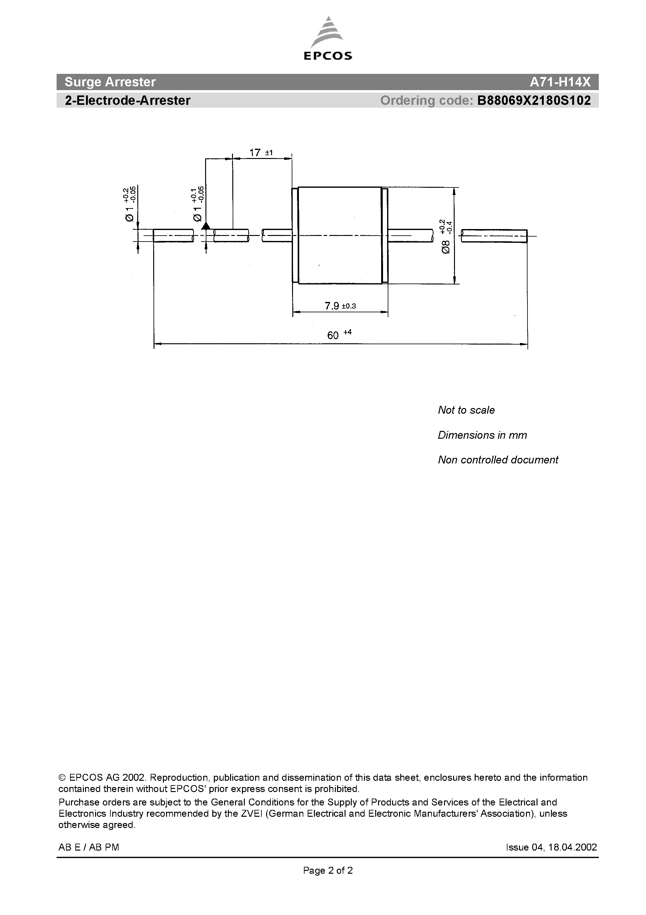 Datasheet A71-H14X - 2-Electrode-Arrester page 2