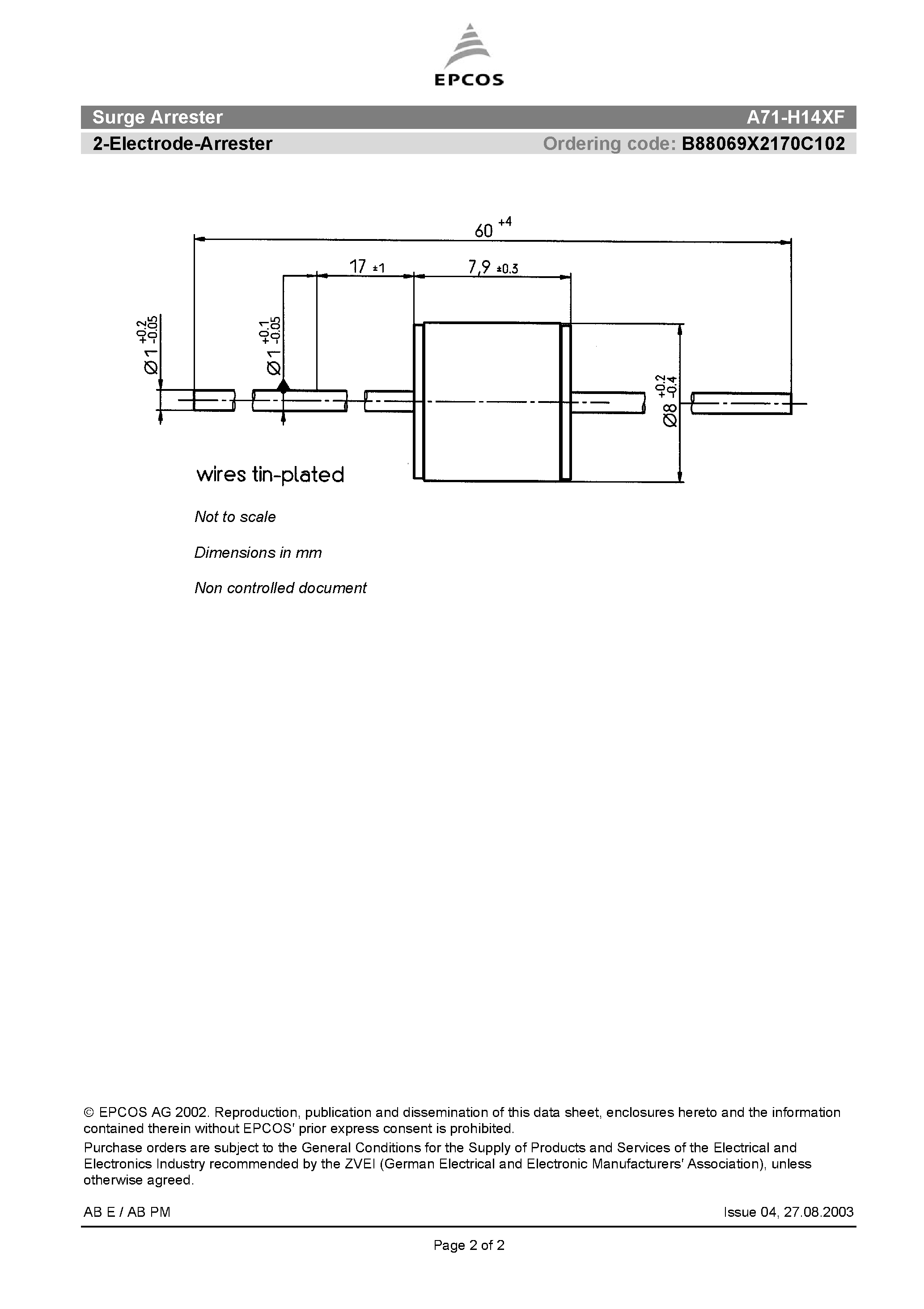 Datasheet A71-H14XF - 2-Electrode-Arrester page 2