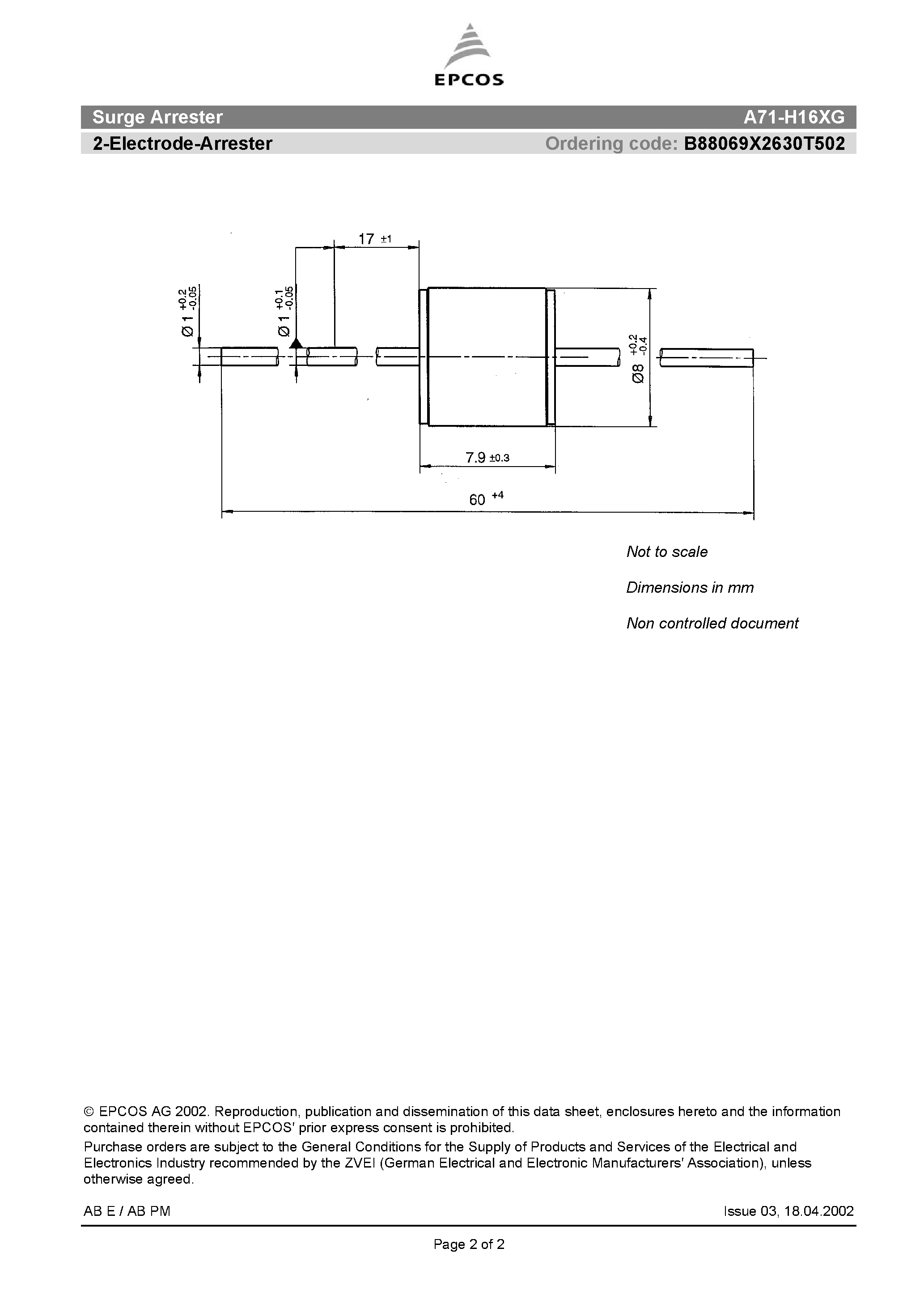 Datasheet A71-H16XG - 2-Electrode-Arrester page 2