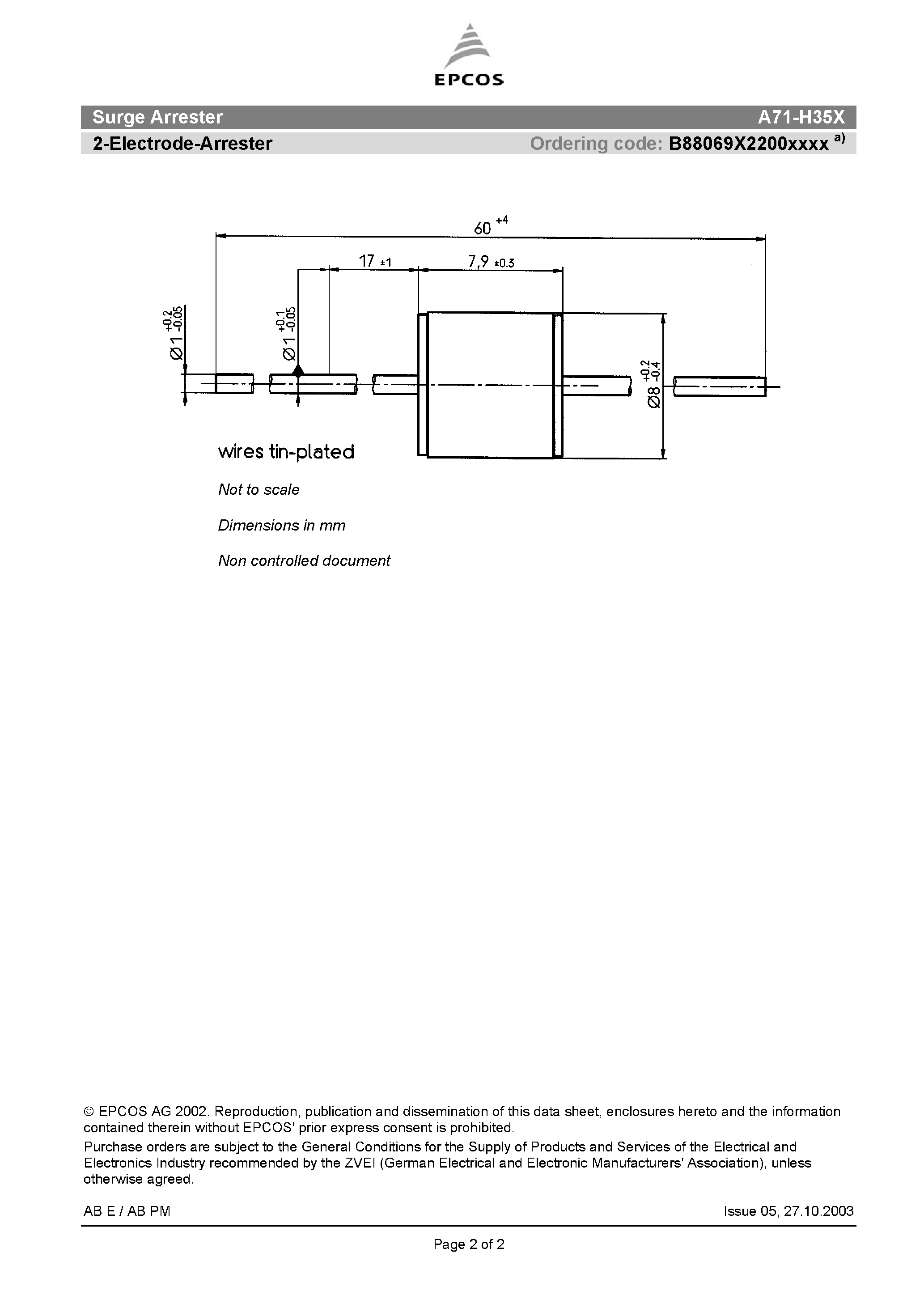 Datasheet A71-H35X - 2-Electrode-Arrester page 2