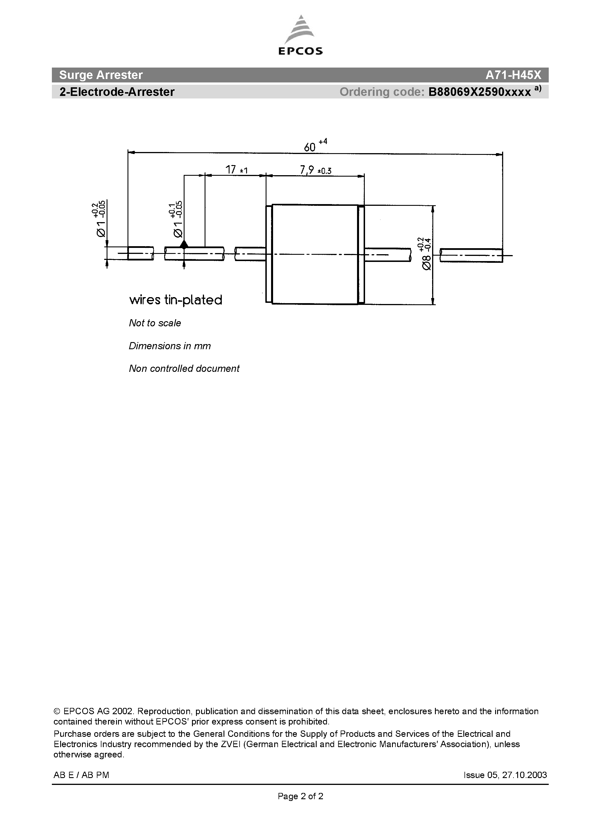 Datasheet A71-H45X - 2-Electrode-Arrester page 2
