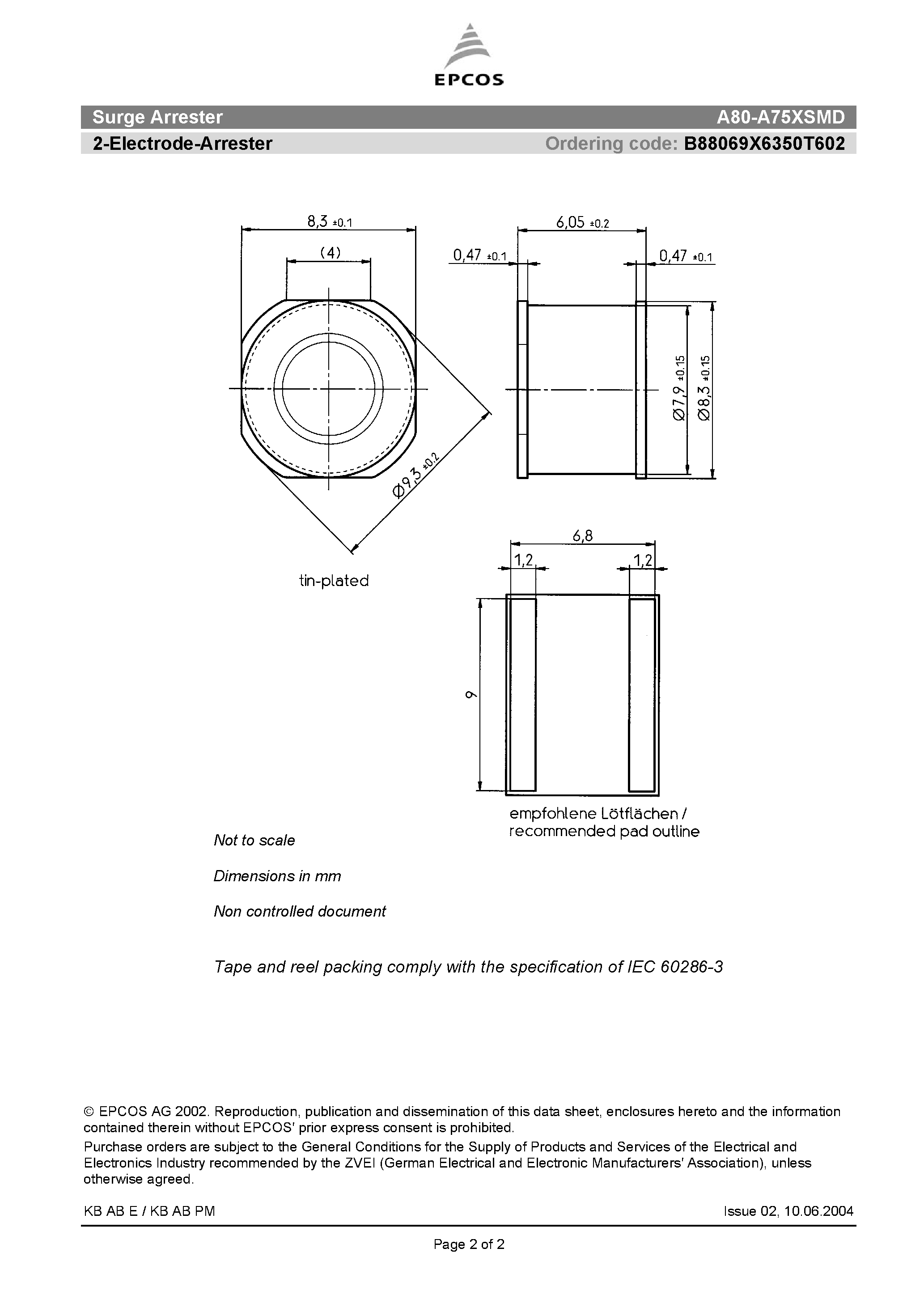 Datasheet A80-A75XSMD - 2-Electrode-Arrester page 2