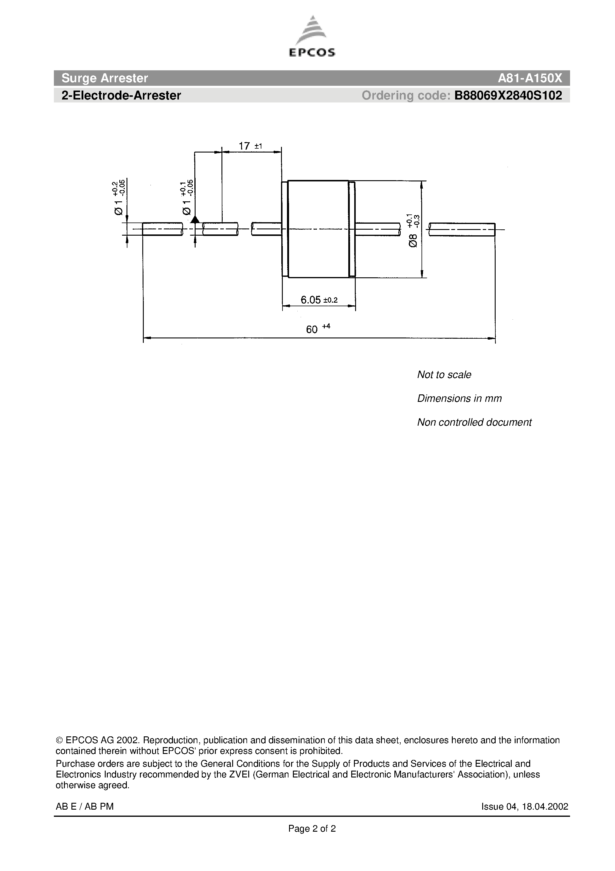 Datasheet A81-A150X - 2-Electrode-Arrester page 2