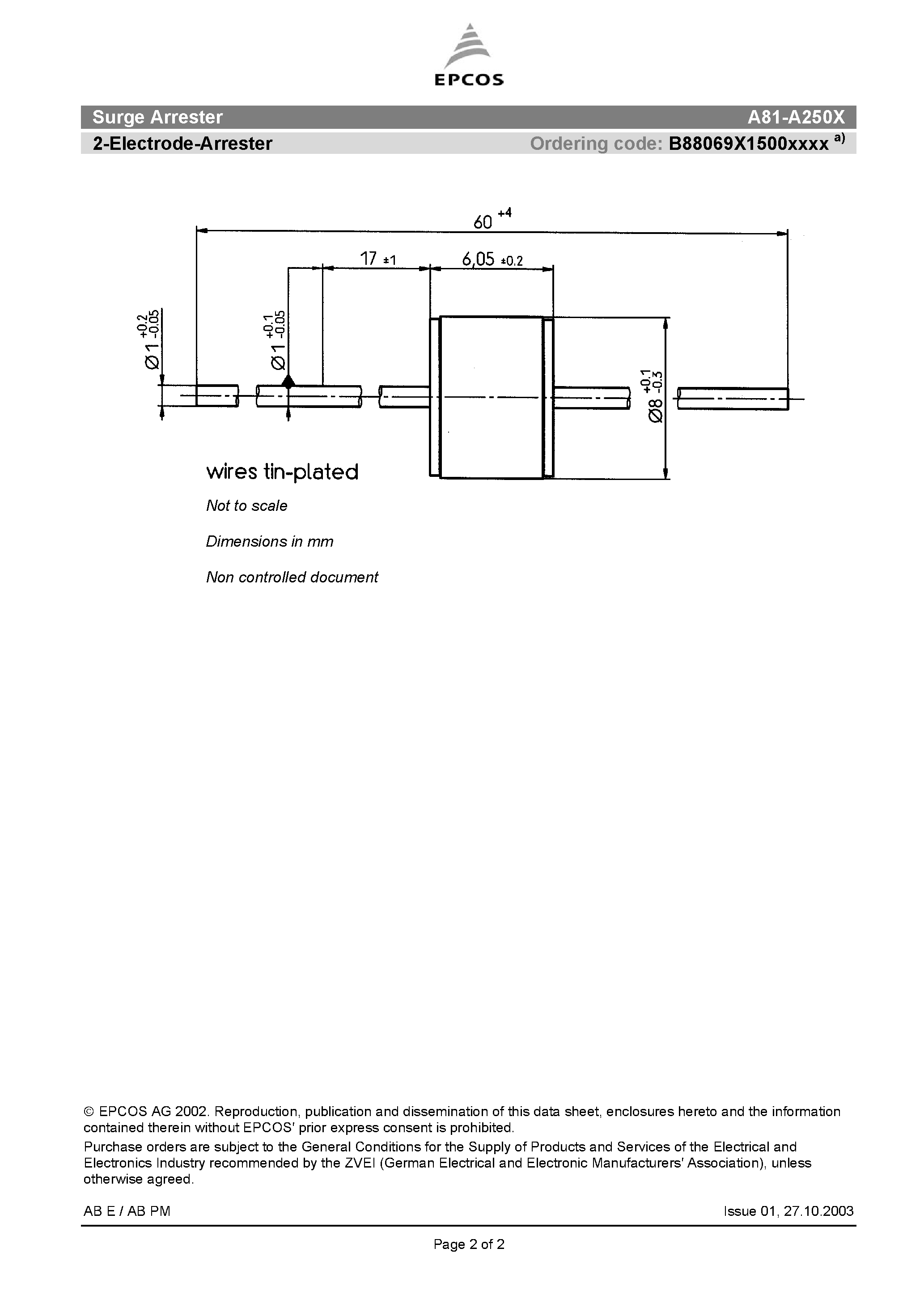 Datasheet A81-A250X - 2-Electrode-Arrester page 2