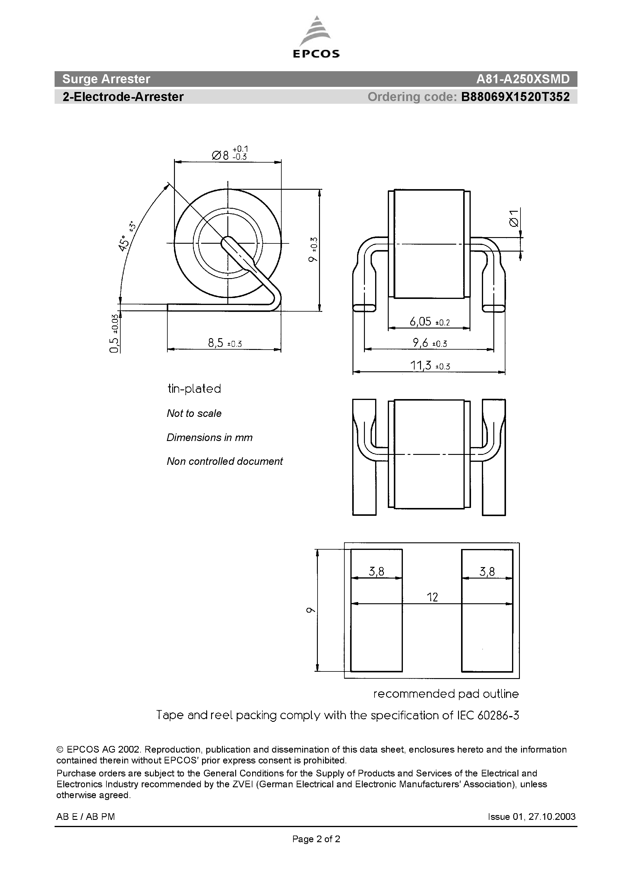 Datasheet A81-A250XSMD - 2-Electrode-Arrester page 2