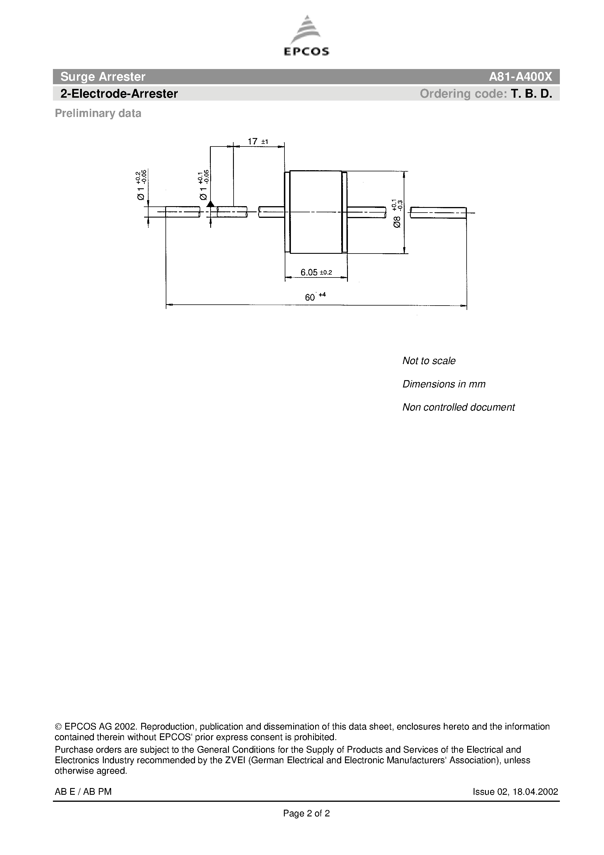 Datasheet A81-A400X - 2-Electrode-Arrester page 2