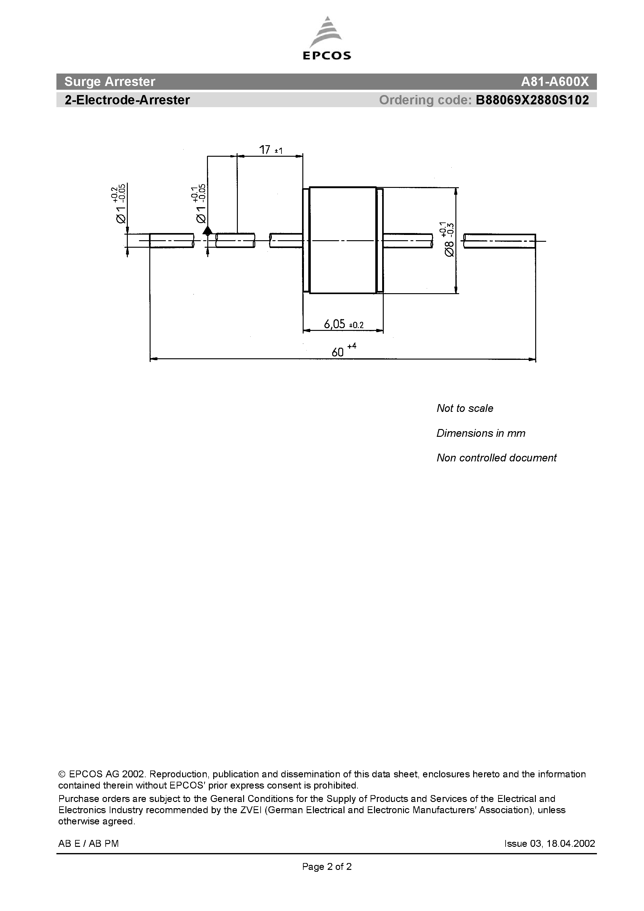 Datasheet A81-A600X - 2-Electrode-Arrester page 2