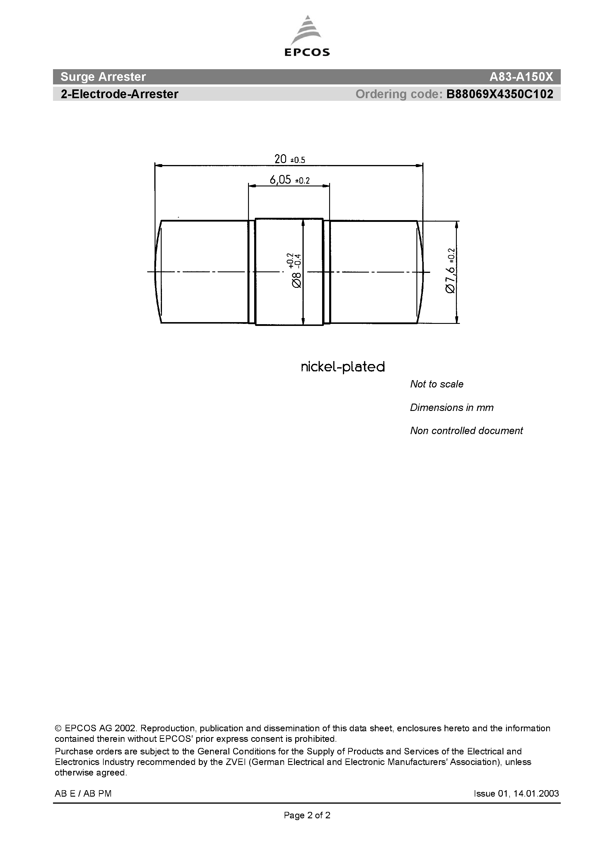 Datasheet A83-A150X - 2-Electrode-Arrester page 2