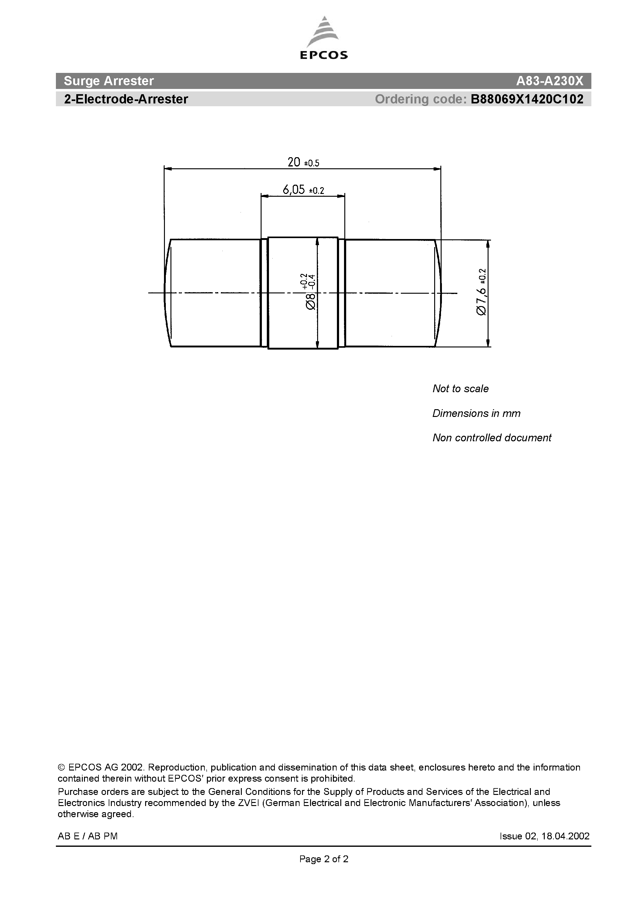 Datasheet A83-A230X - 2-Electrode-Arrester page 2