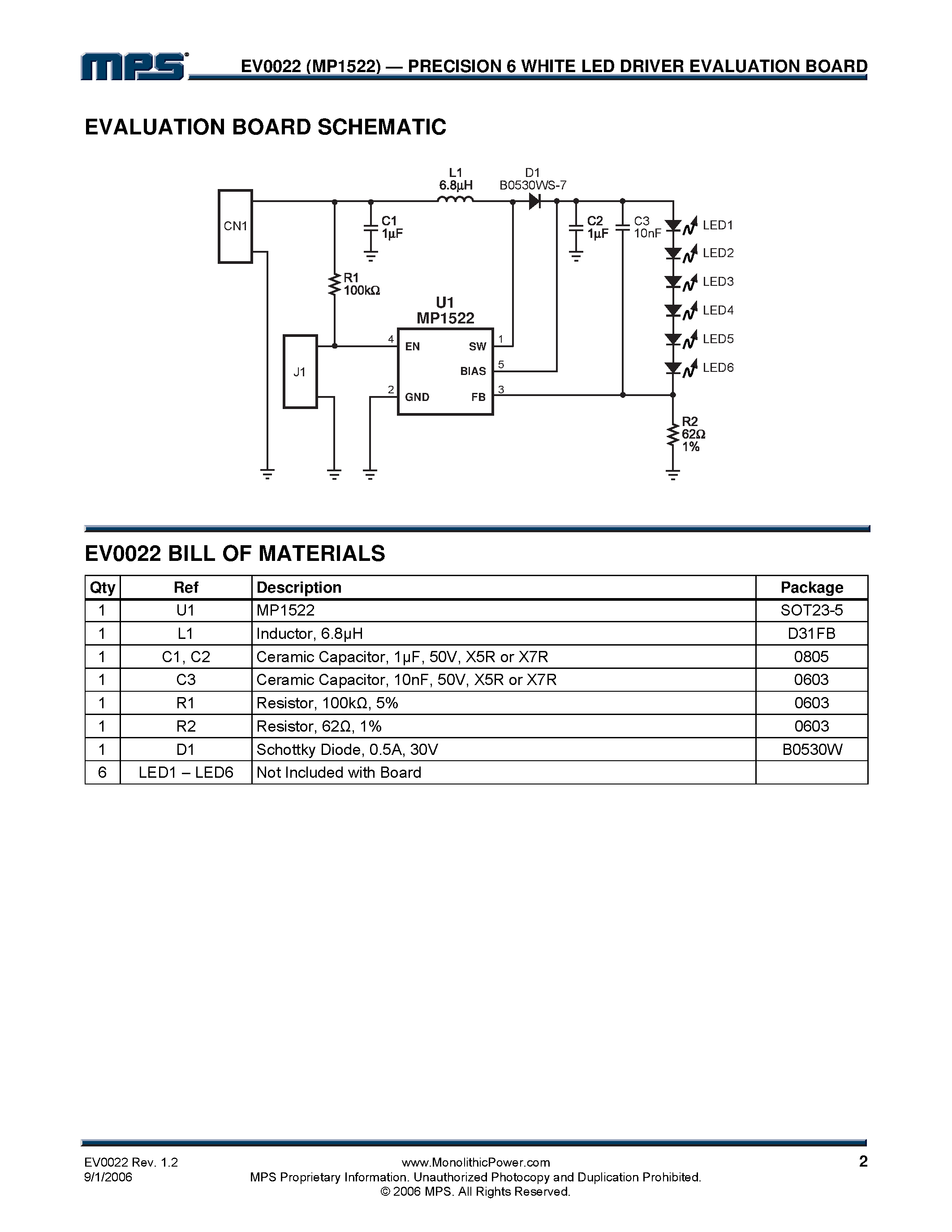 Datasheet EV0022 - Precision 6 White LED Driver Evaluation Board page 2
