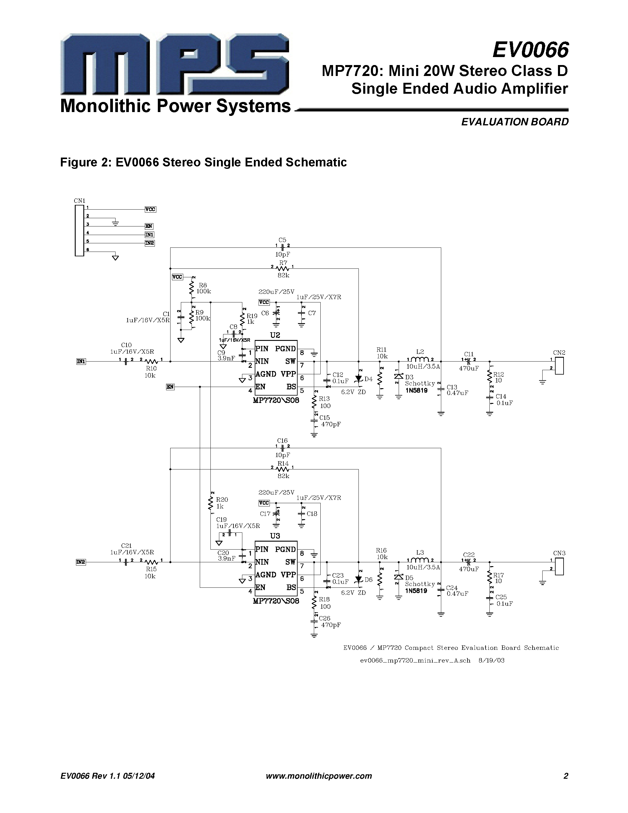 Даташит на микросхему EV0066 страница 2 Даташит EV0066 - Mini 20W Stereo Class D Single Ended Audio Amplifier страница 2