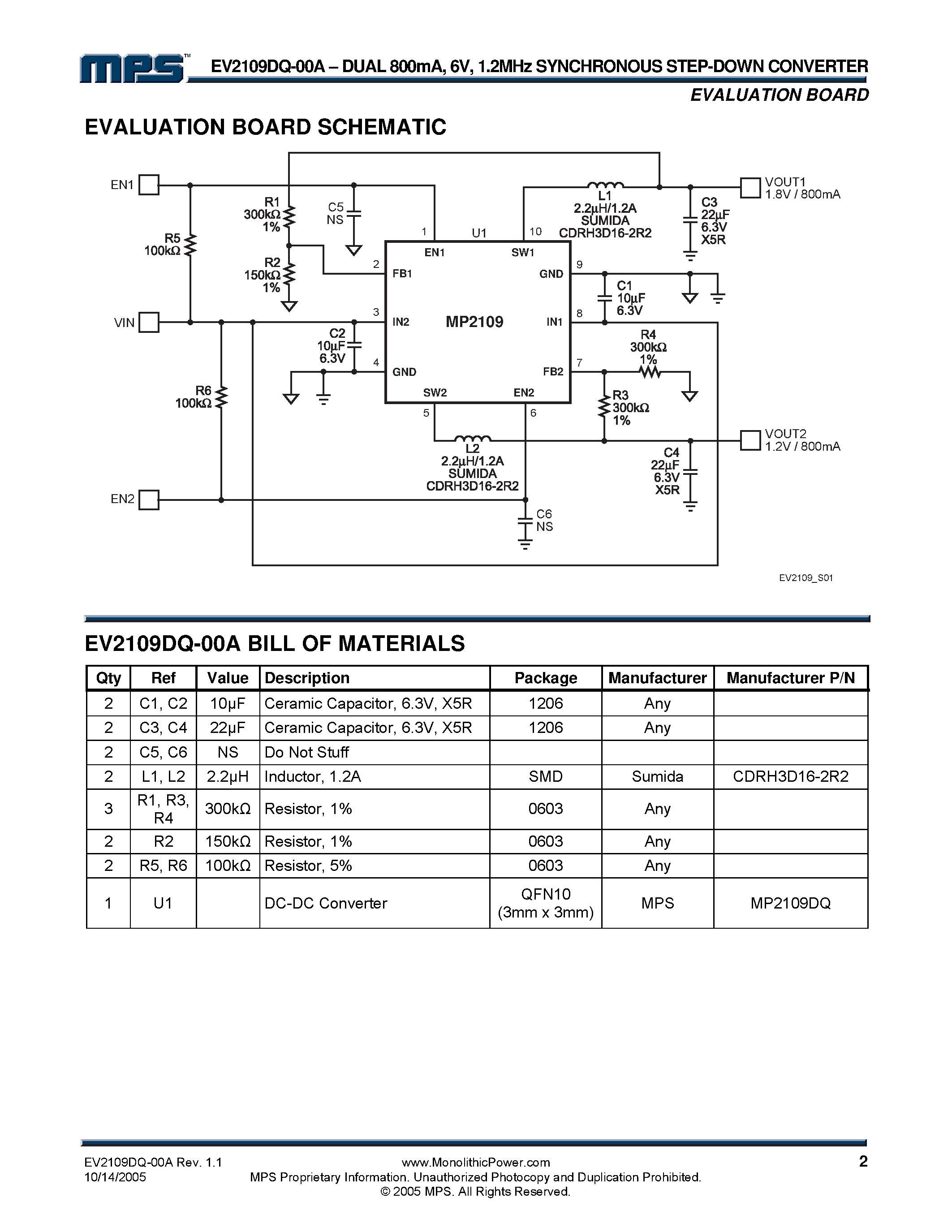 Даташит на микросхему EV2109DQ-00A страница 2 Даташит EV2109DQ-00A - 1.2MHz Synchronous Step-Down Converter Evaluation Board страница 2