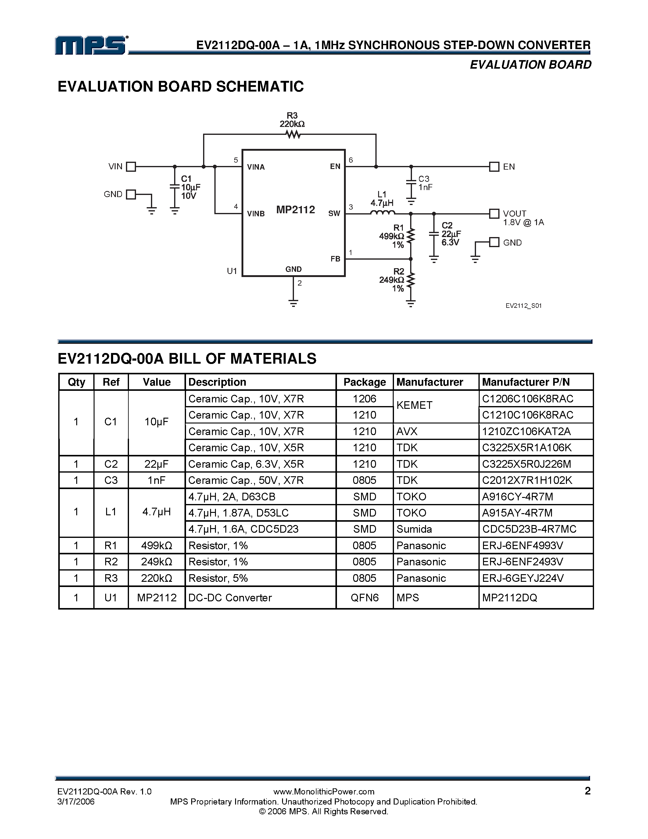 Даташит на микросхему EV2112DQ-00A страница 2 Даташит EV2112DQ-00A - 1MHz Synchronous Step-Down Converter страница 2
