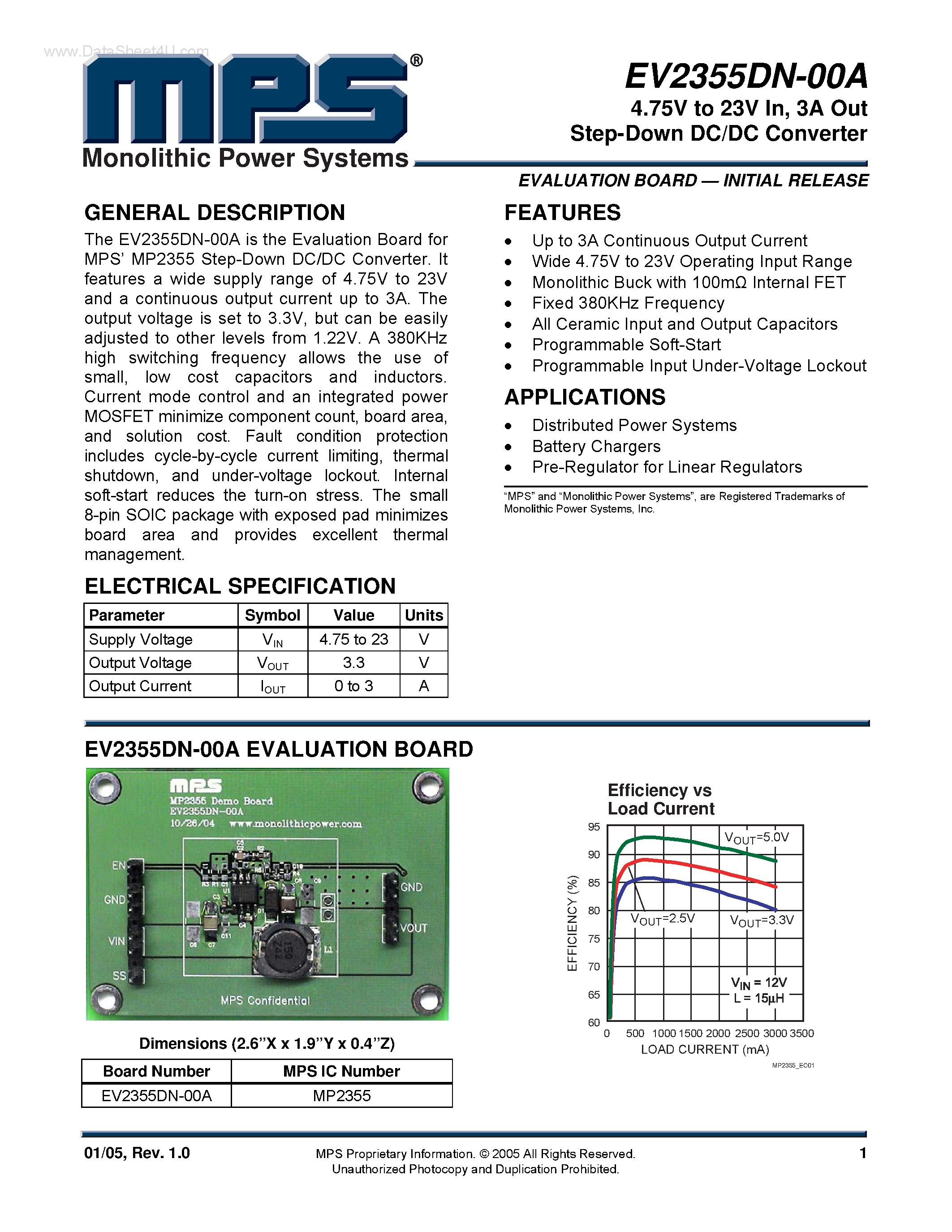 Даташит на микросхему EV2355DN-00A страница 1 Даташит EV2355DN-00A - 3A Out Step-Down DC/DC Converter страница 1