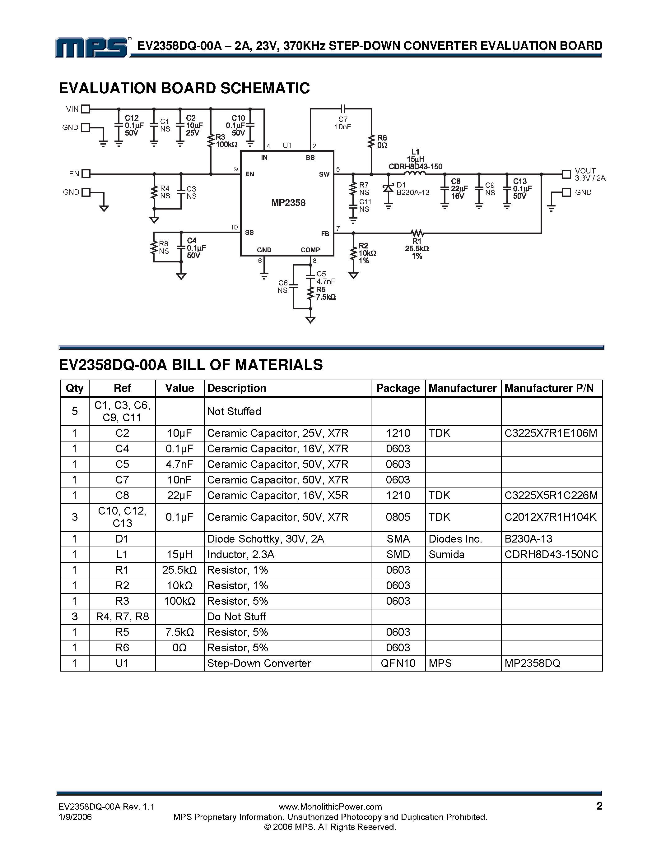 Даташит на микросхему EV2358DQ-00A страница 2 Даташит EV2358DQ-00A - 370KHz Step-Down Converter Evaluation Board страница 2