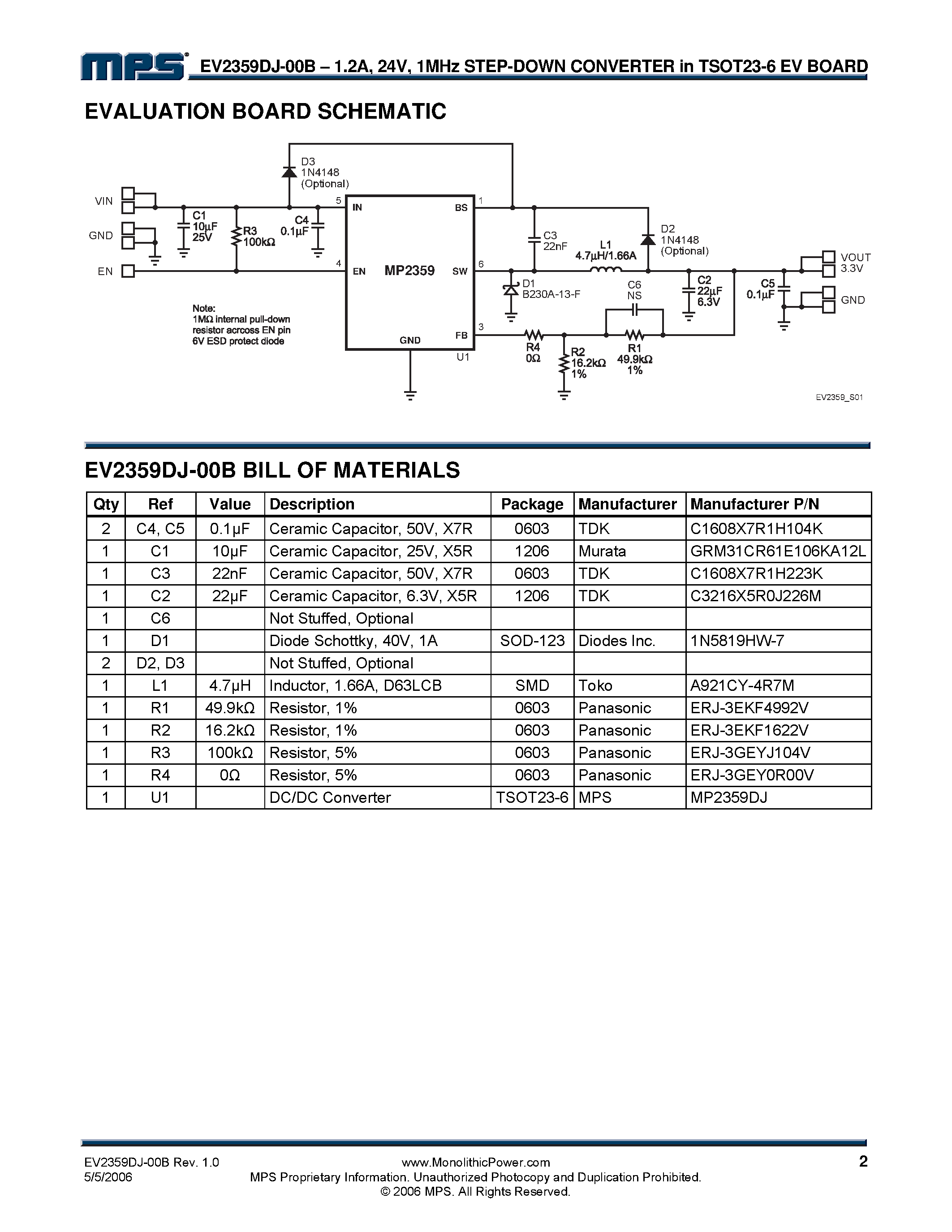 Даташит на микросхему EV2359DJ-00B страница 2 Даташит EV2359DJ-00B - 1.4MHz Step-Down Converter Evaluation Board страница 2