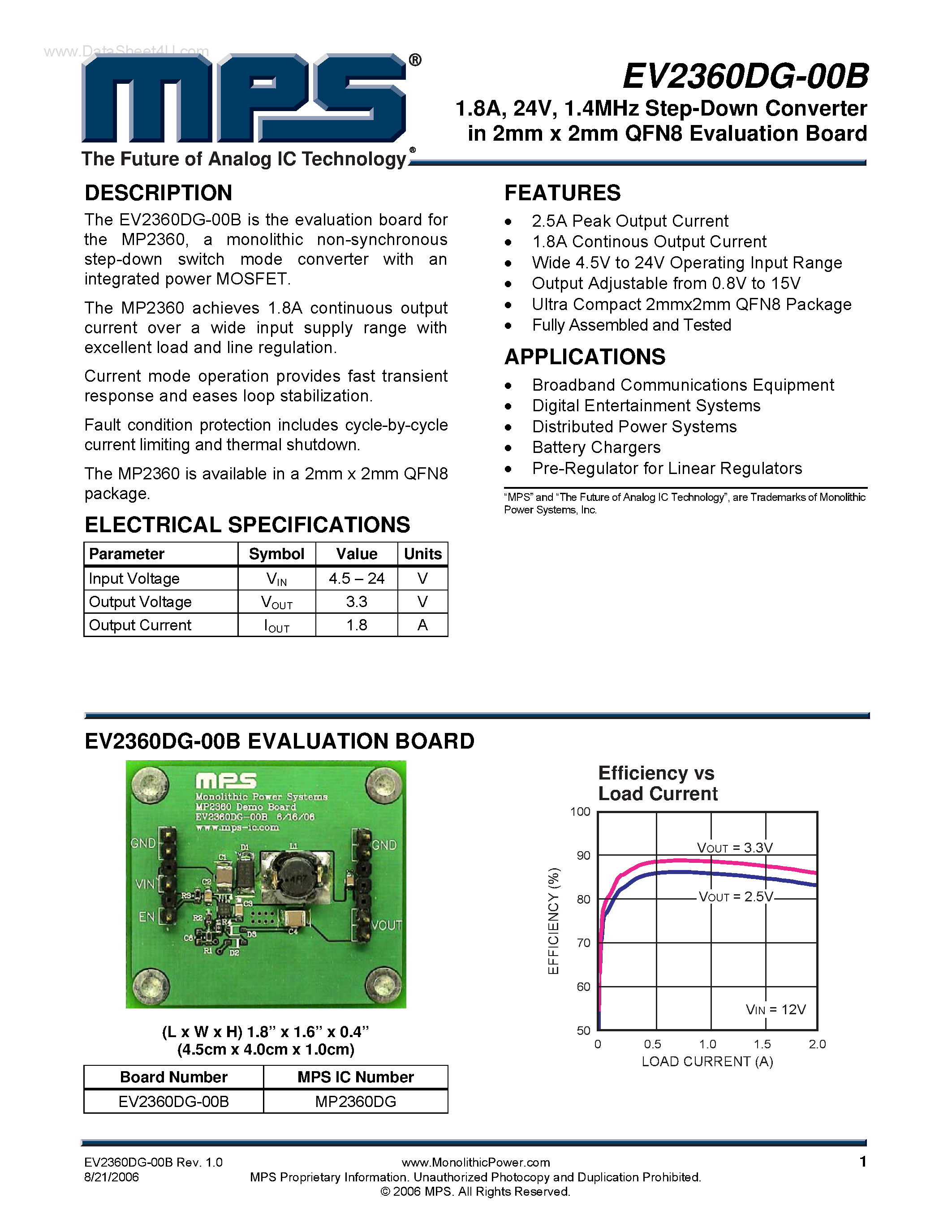 Даташит на микросхему EV2360DG-00B страница 1 Даташит EV2360DG-00B - 1.4MHz Step-Down Converter страница 1