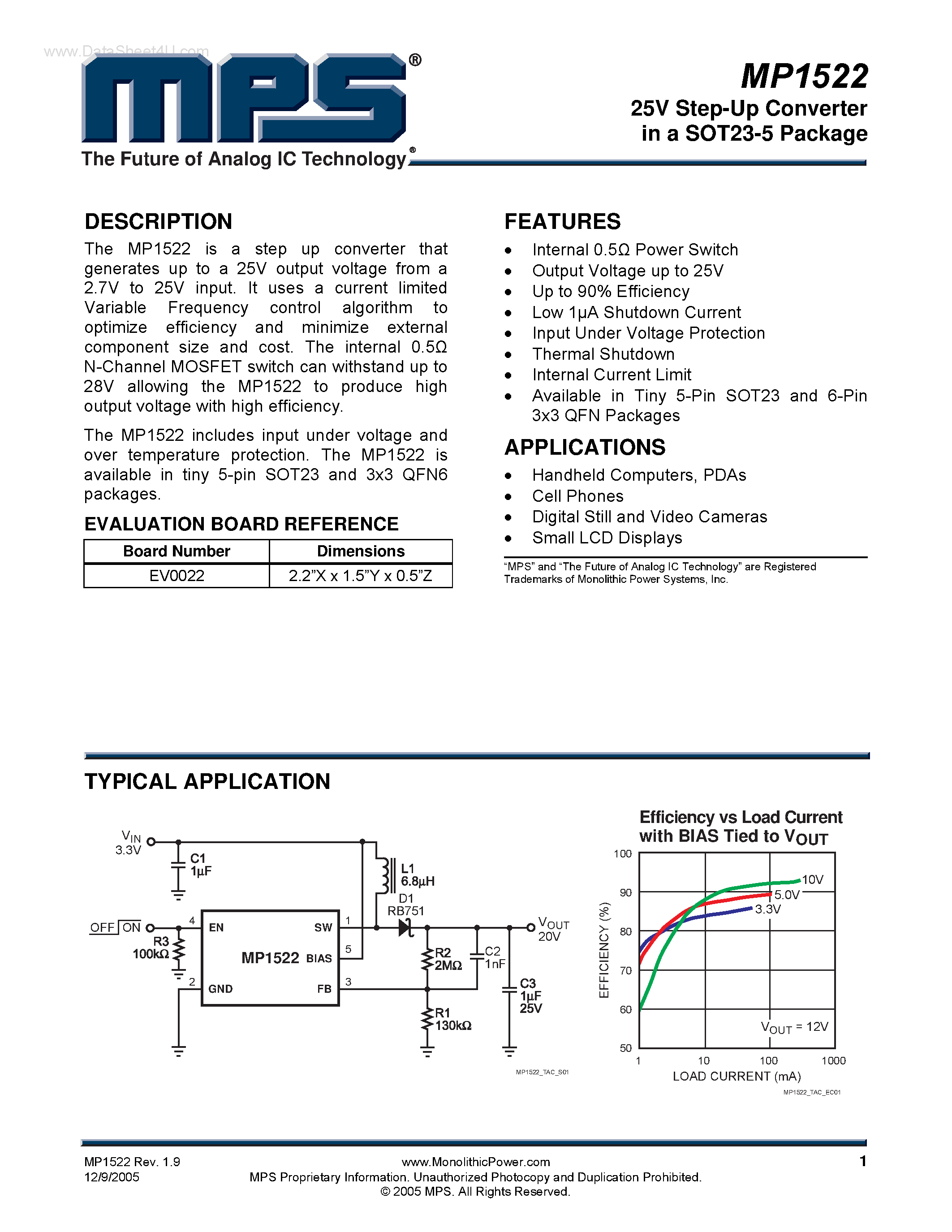 Datasheet MP1522 - 25V Step-Up Converter page 1