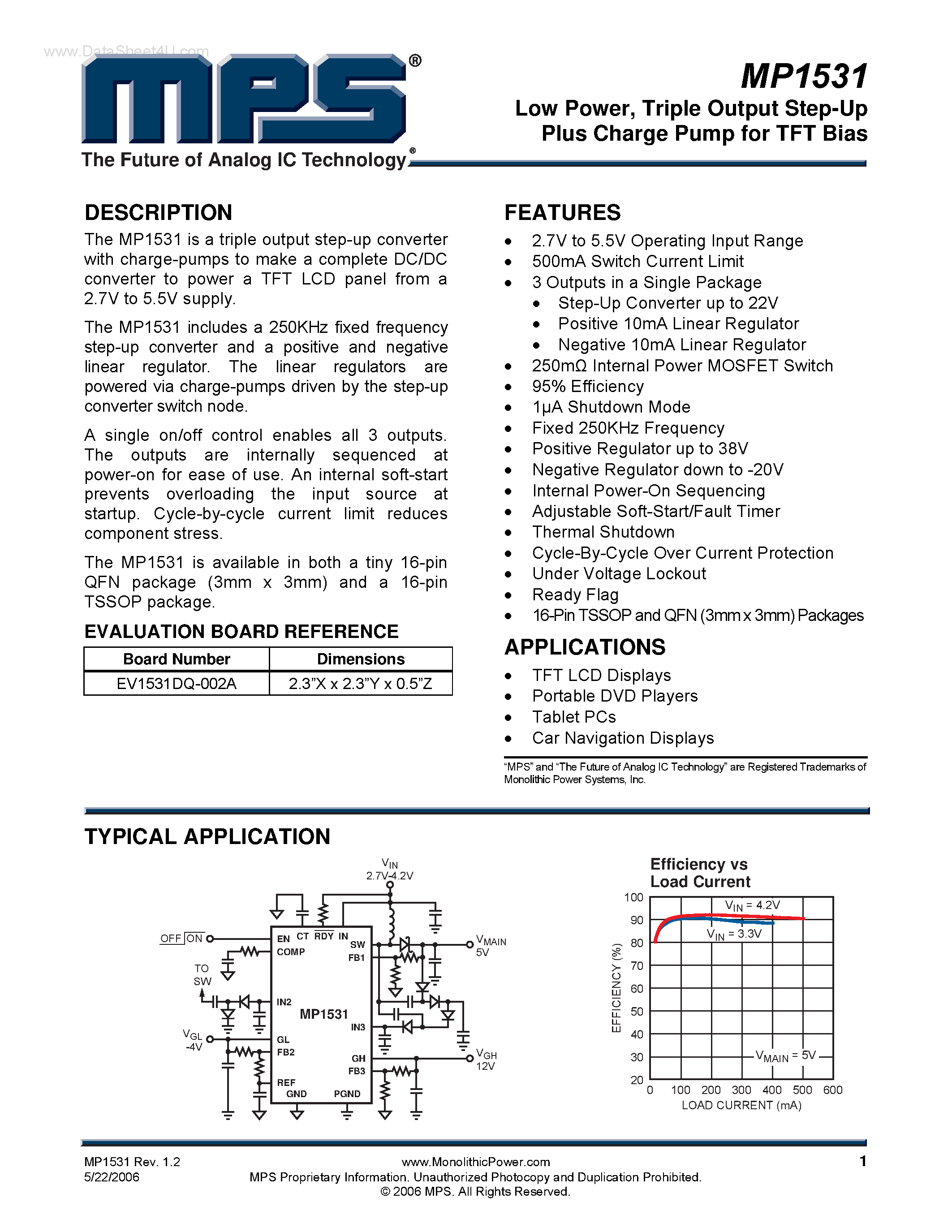 Datasheet MP1531 - Triple Output Step-Up Plus Charge Pump page 1