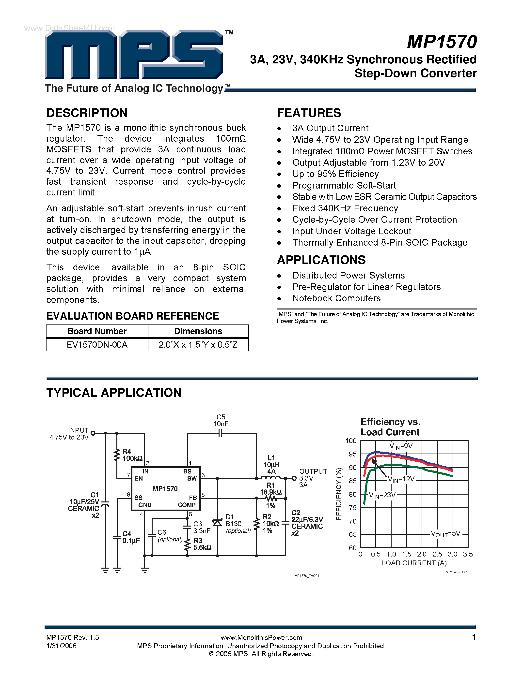 Datasheet MP1570 - 340KHz Synchronous Rectified Step-Down Converter page 1
