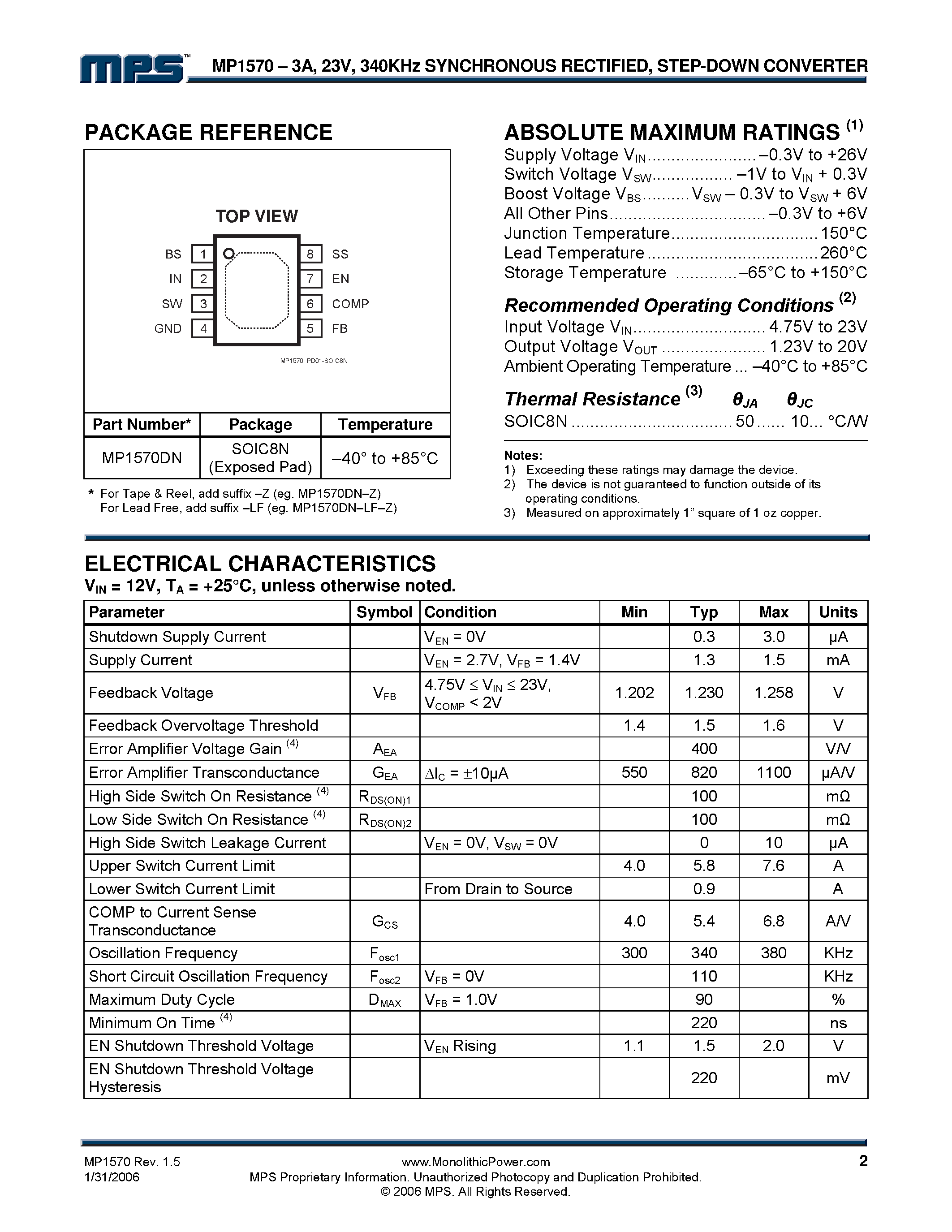 Datasheet MP1570 page 2 Datasheet MP1570 - 340KHz Synchronous Rectified Step-Down Converter page 2