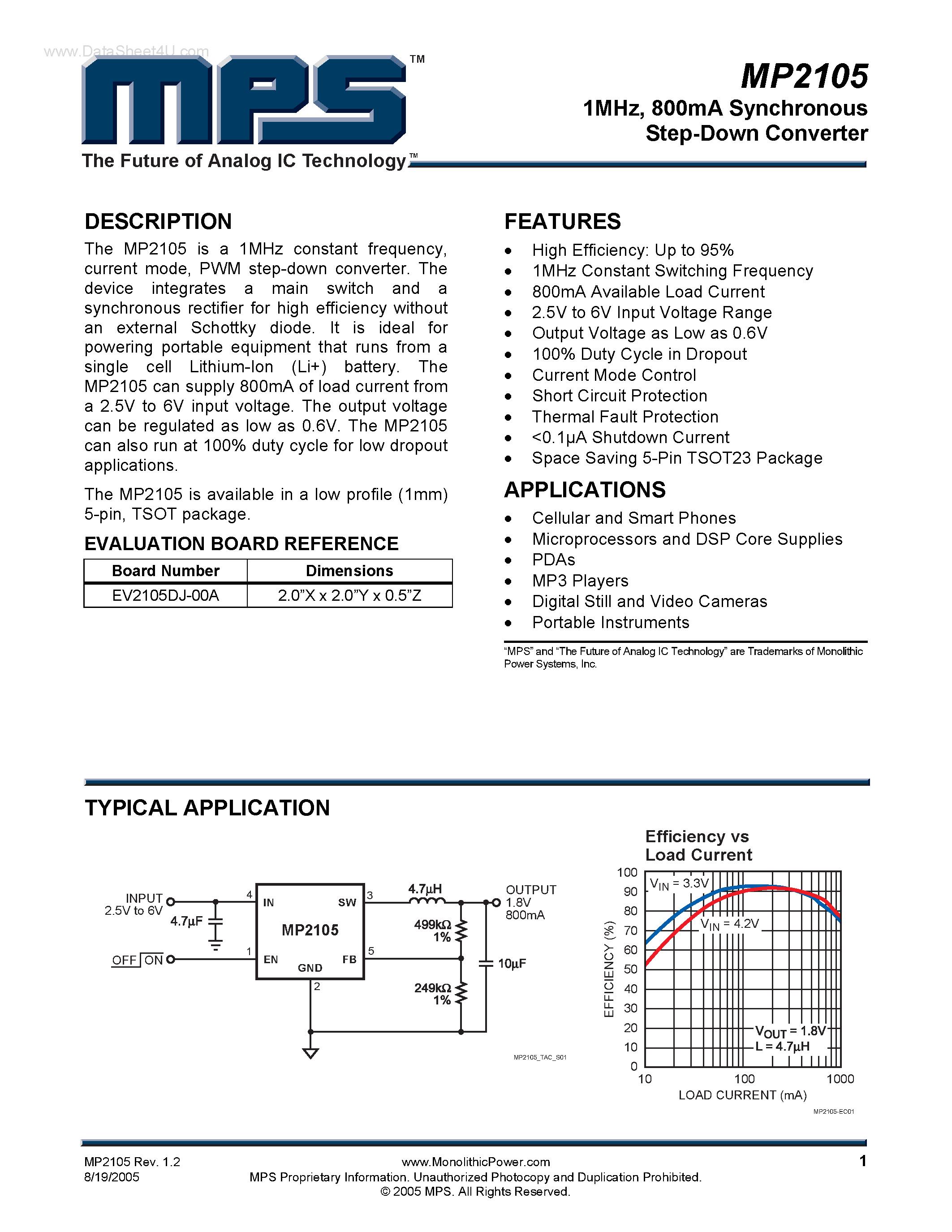 Datasheet MP2105 - 800mA Synchronous Step-Down Converter page 1