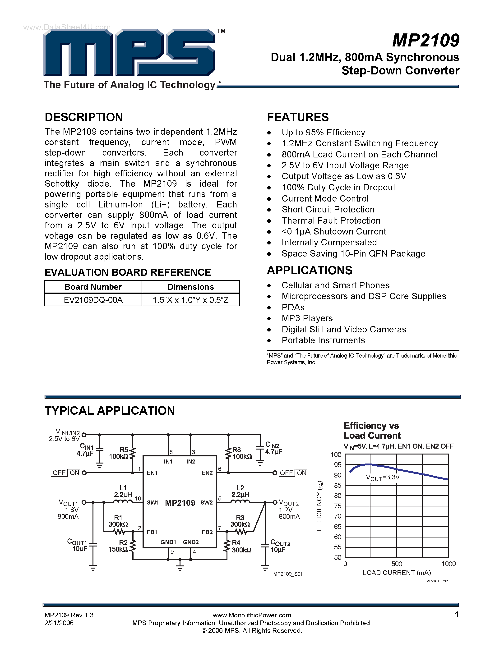 Datasheet MP2109 - 800mA Synchronous Step-Down Converter page 1