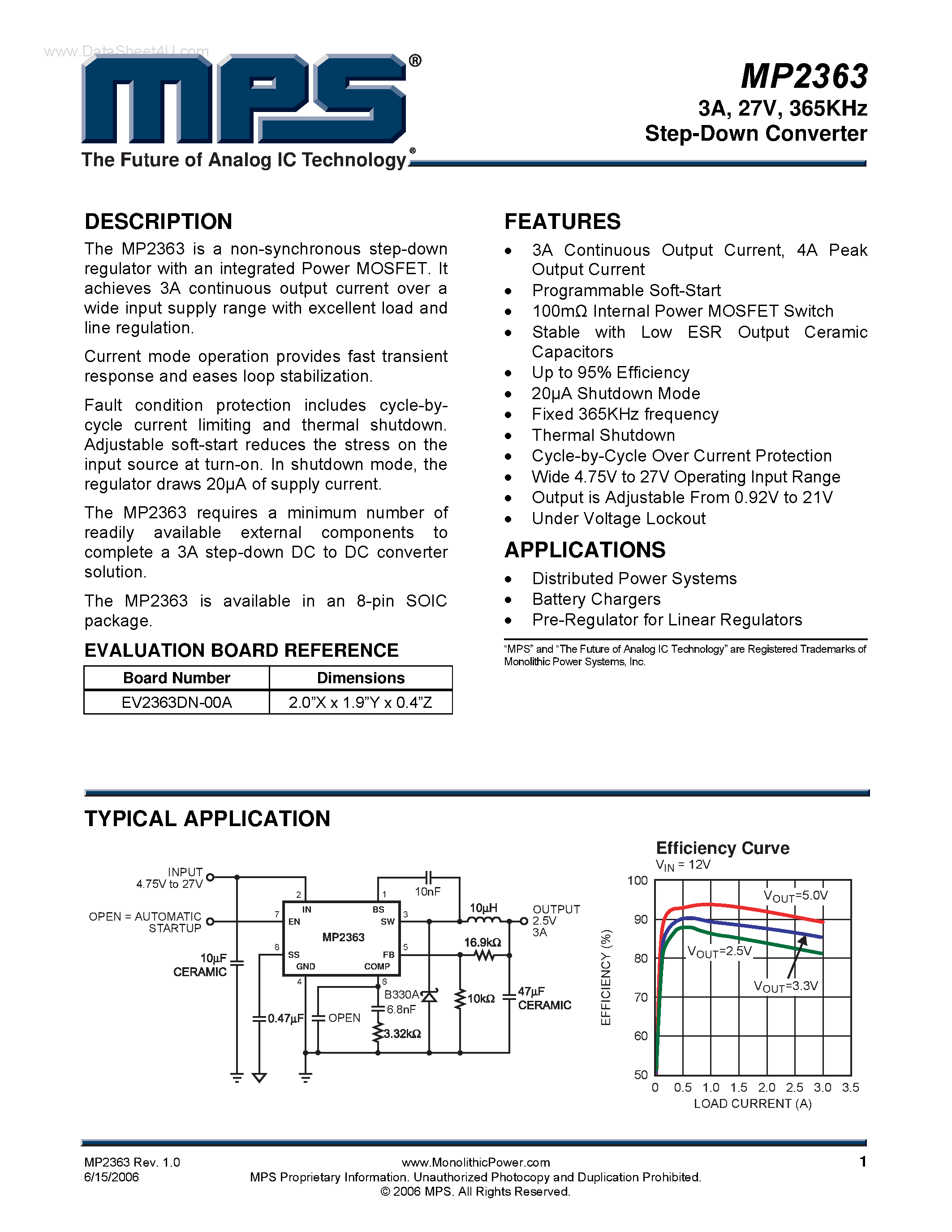 Datasheet MP2363 - 365KHz Step-Down Converter page 1
