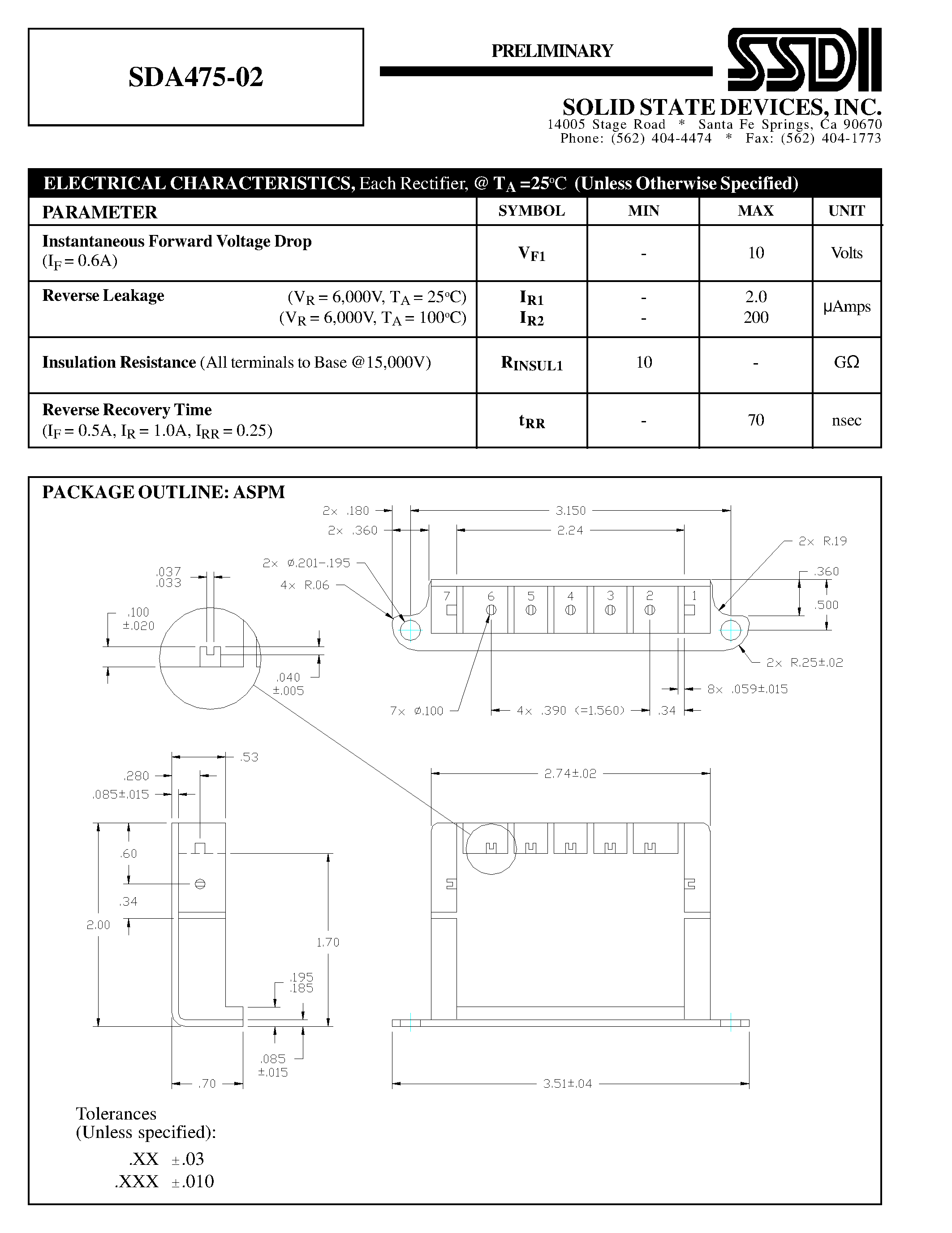 Даташит на микросхему SDA475-02 страница 2 Даташит SDA475-02 - HIGH VOLTAGE MULTIPLIER RECTIFIER STACK страница 2