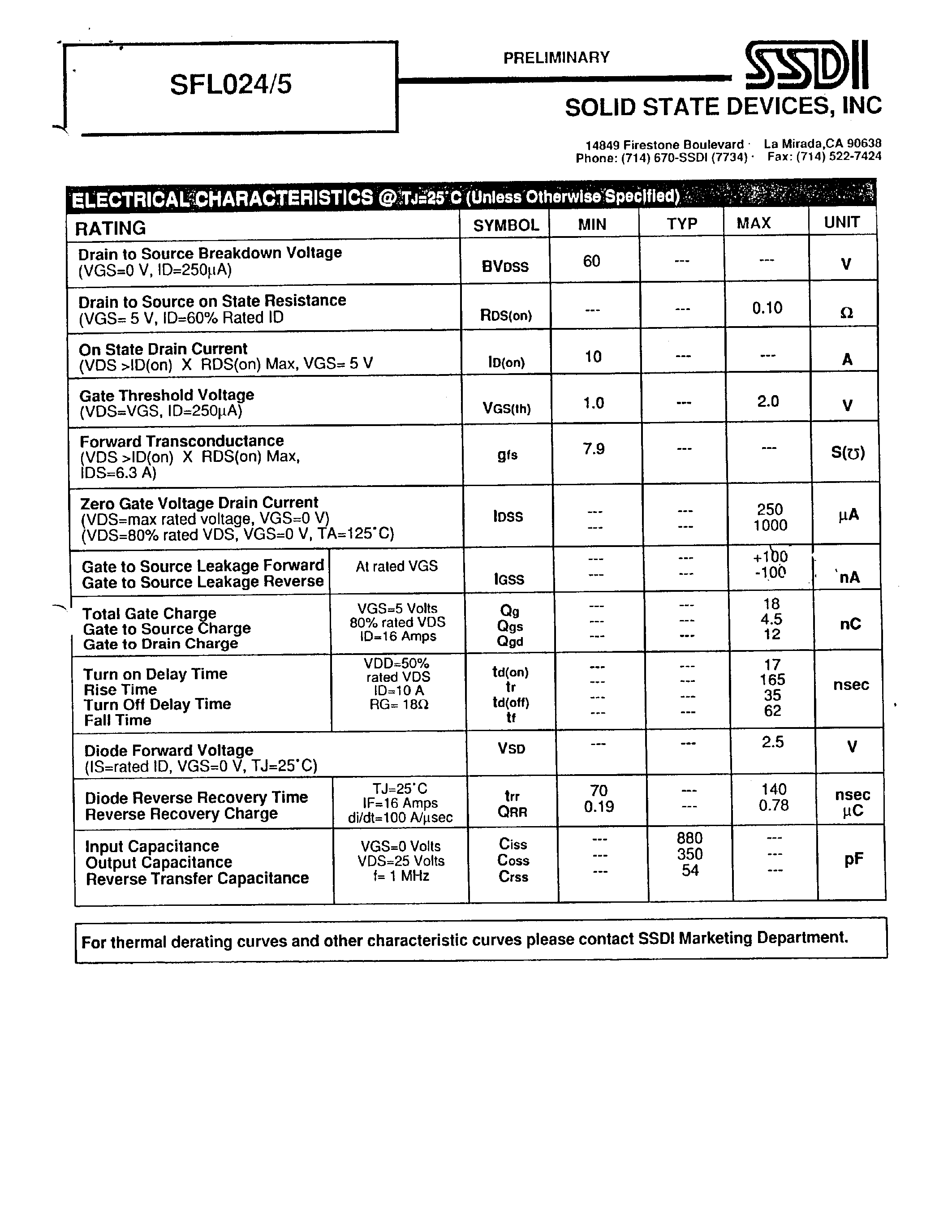 Datasheet SFL024/5 - N-Channel LOGIC LEVEL Power MOSFET page 2