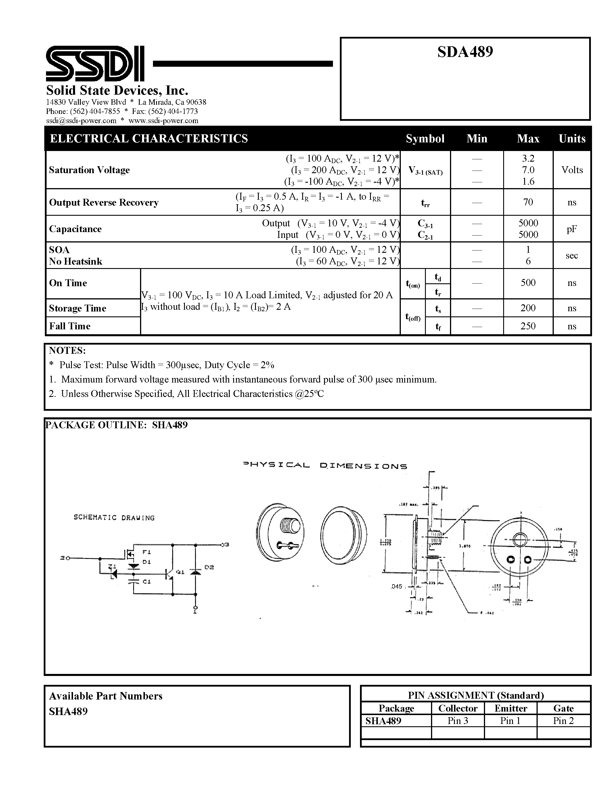 Datasheet SHA489 - IGBT REPLACEMENT ULTRA FAST SWITCHING DEVICE page 2