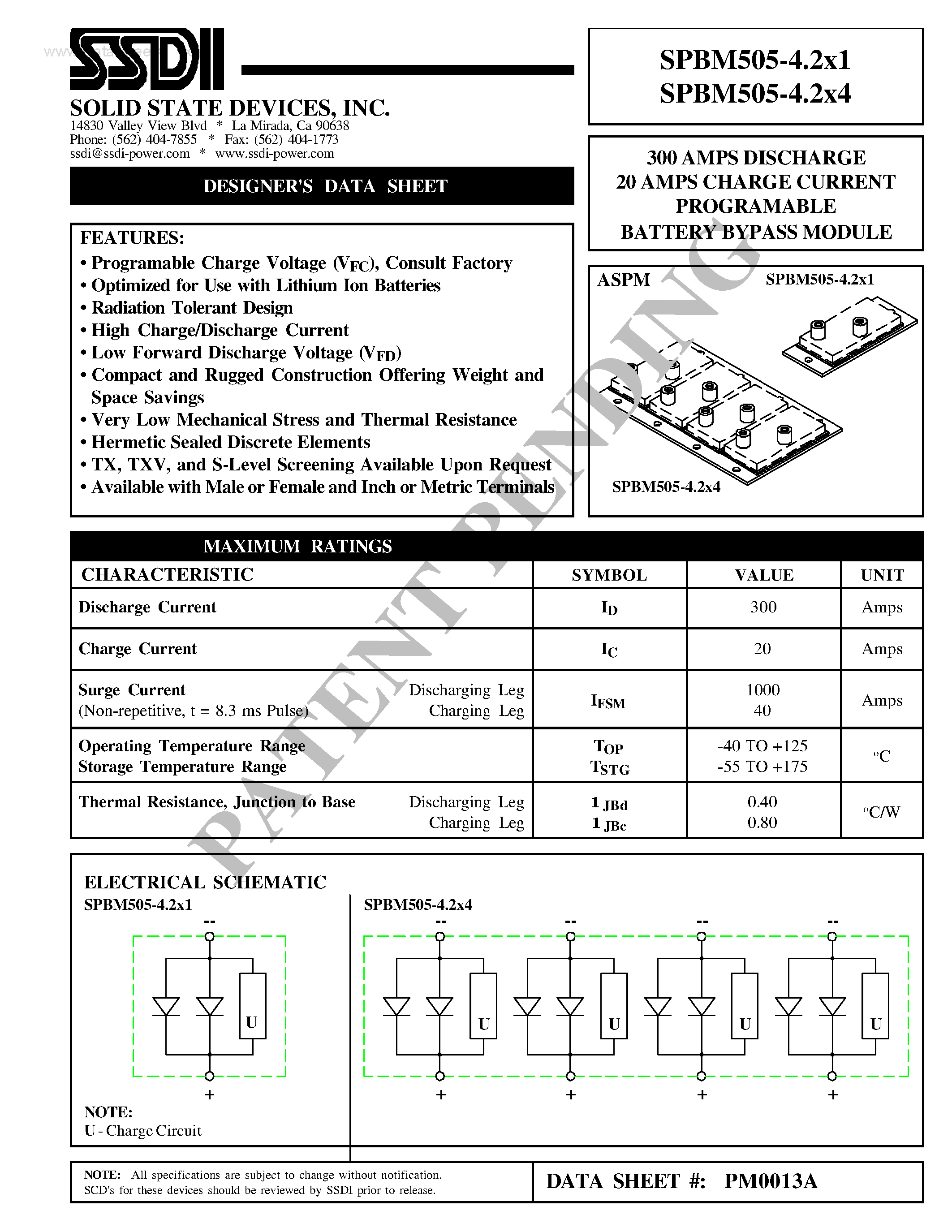 Datasheet SPBM505-4.2X1 page 1 Datasheet SPBM505-4.2X1 - page 1