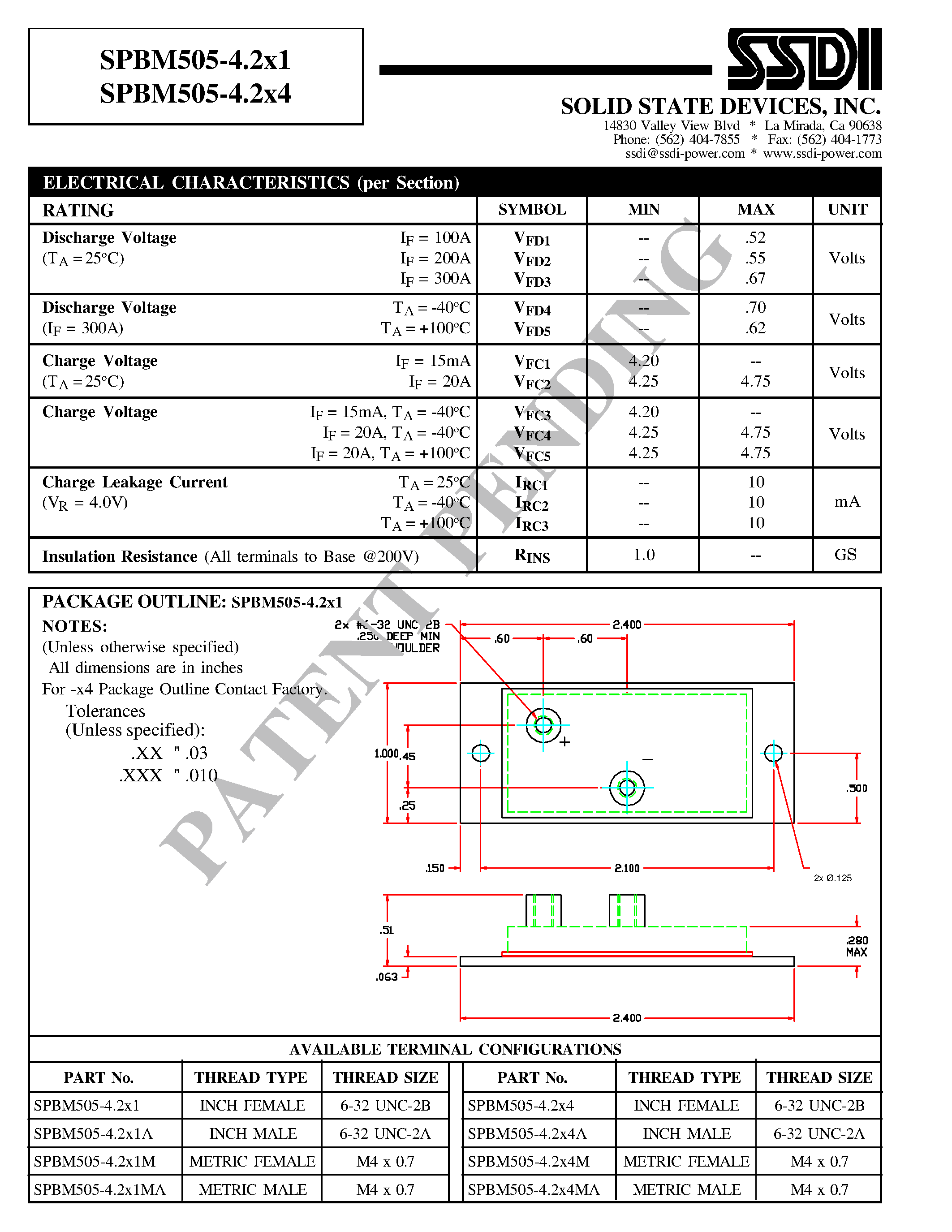 Datasheet SPBM505-4.2X1 page 2 Datasheet SPBM505-4.2X1 - page 2