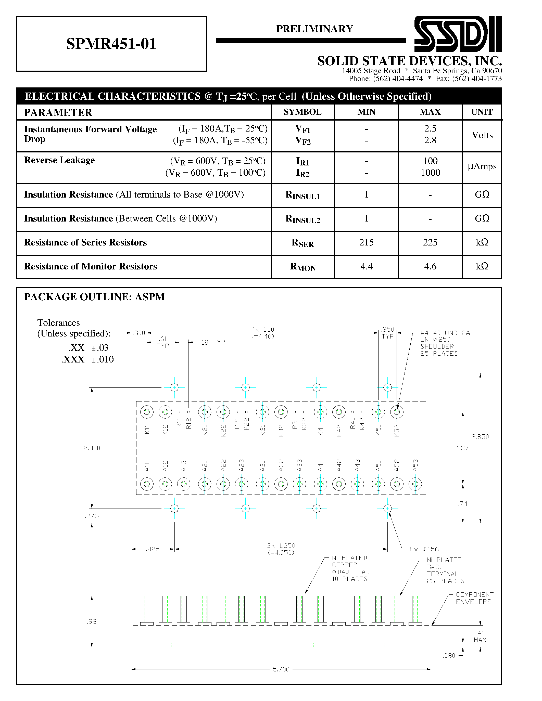 Datasheet SPMR451-01 page 2 Datasheet SPMR451-01 - 5 CELLS SRM POWER MODULE page 2