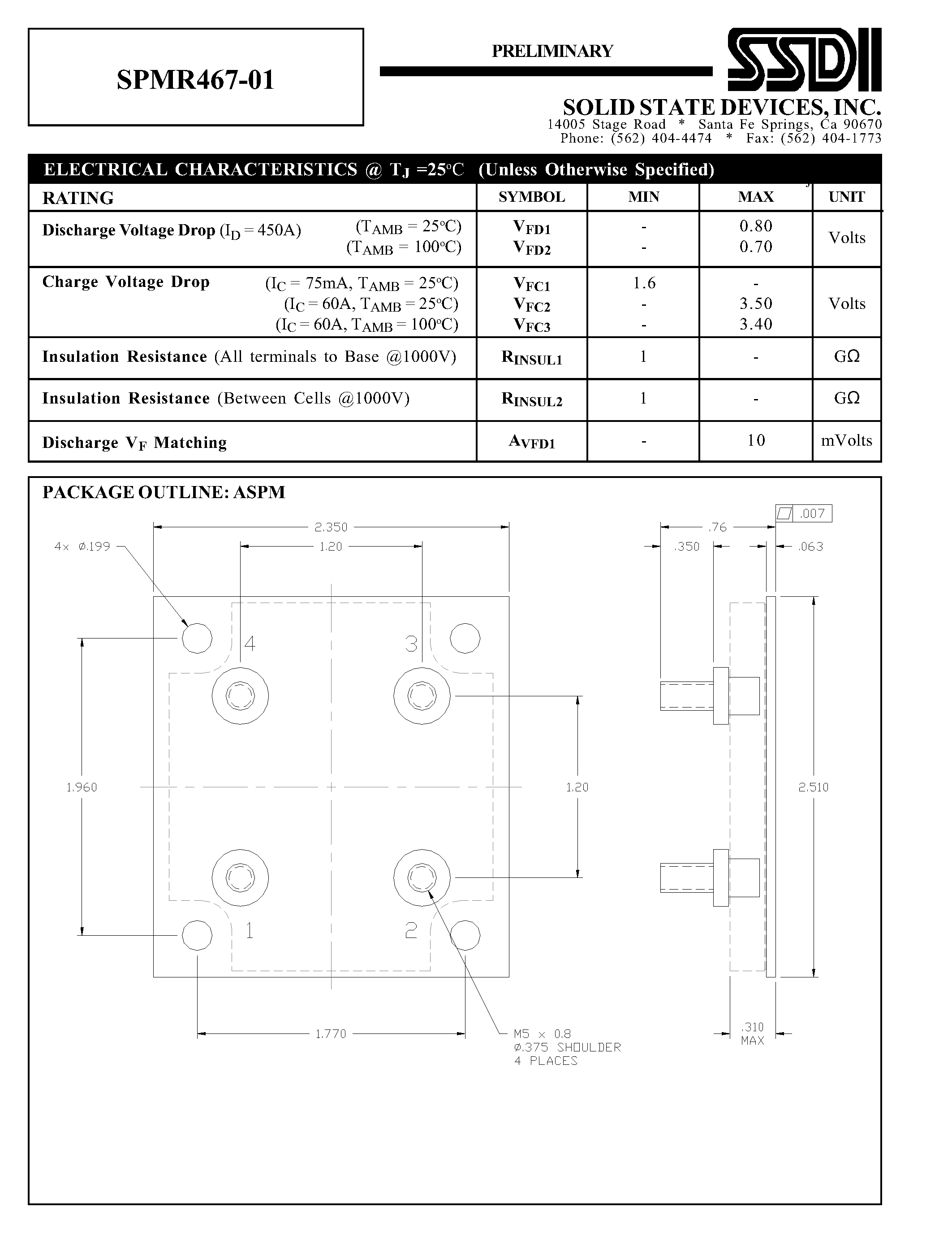 Datasheet SPMR467-02 - DISCHARGE 60 AMPS CHARGE CURRENT BATERY BYPASS POWER MODULE page 2