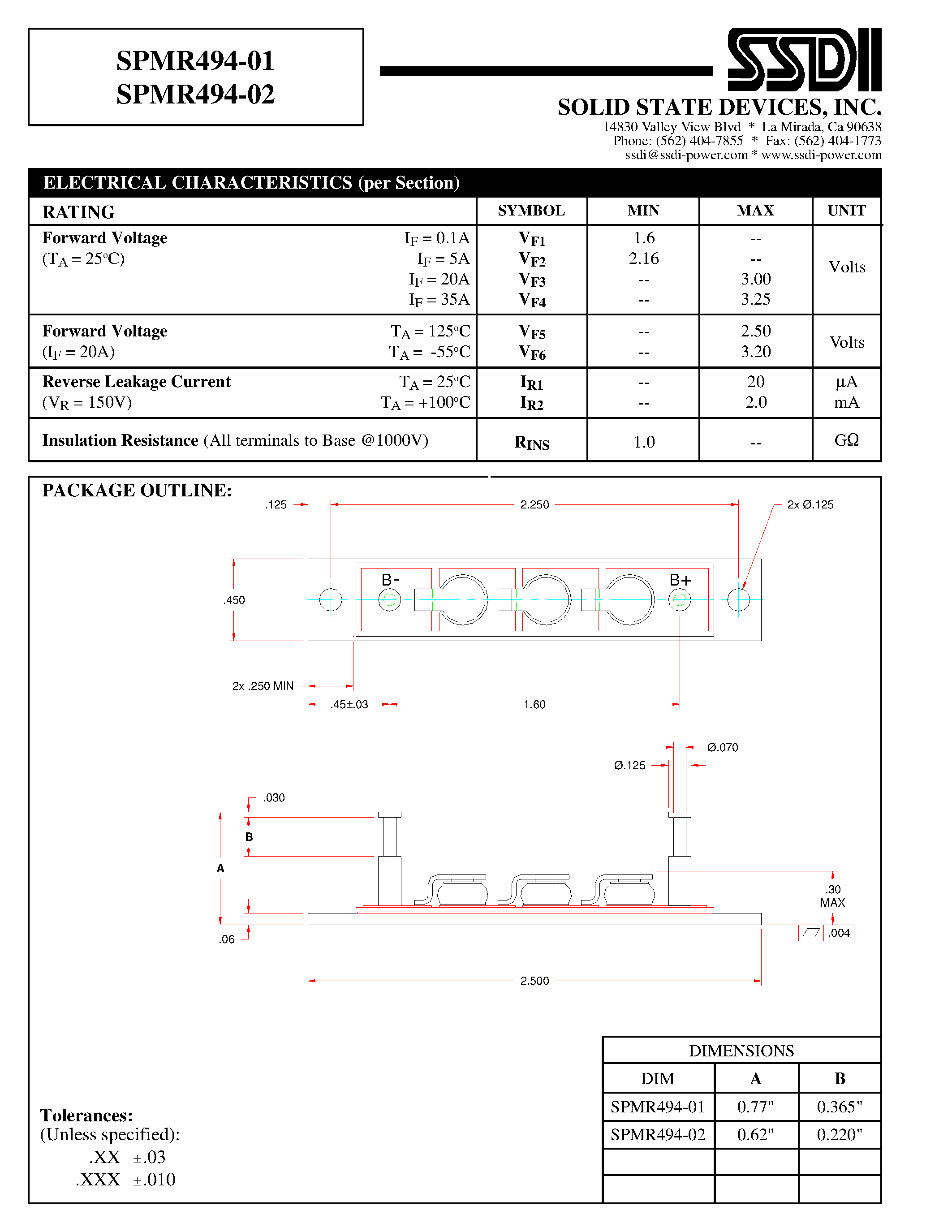 Datasheet SPMR494-01 - (SPMR494-01/-02) BATTERY CHARGE POWER MODULE page 2