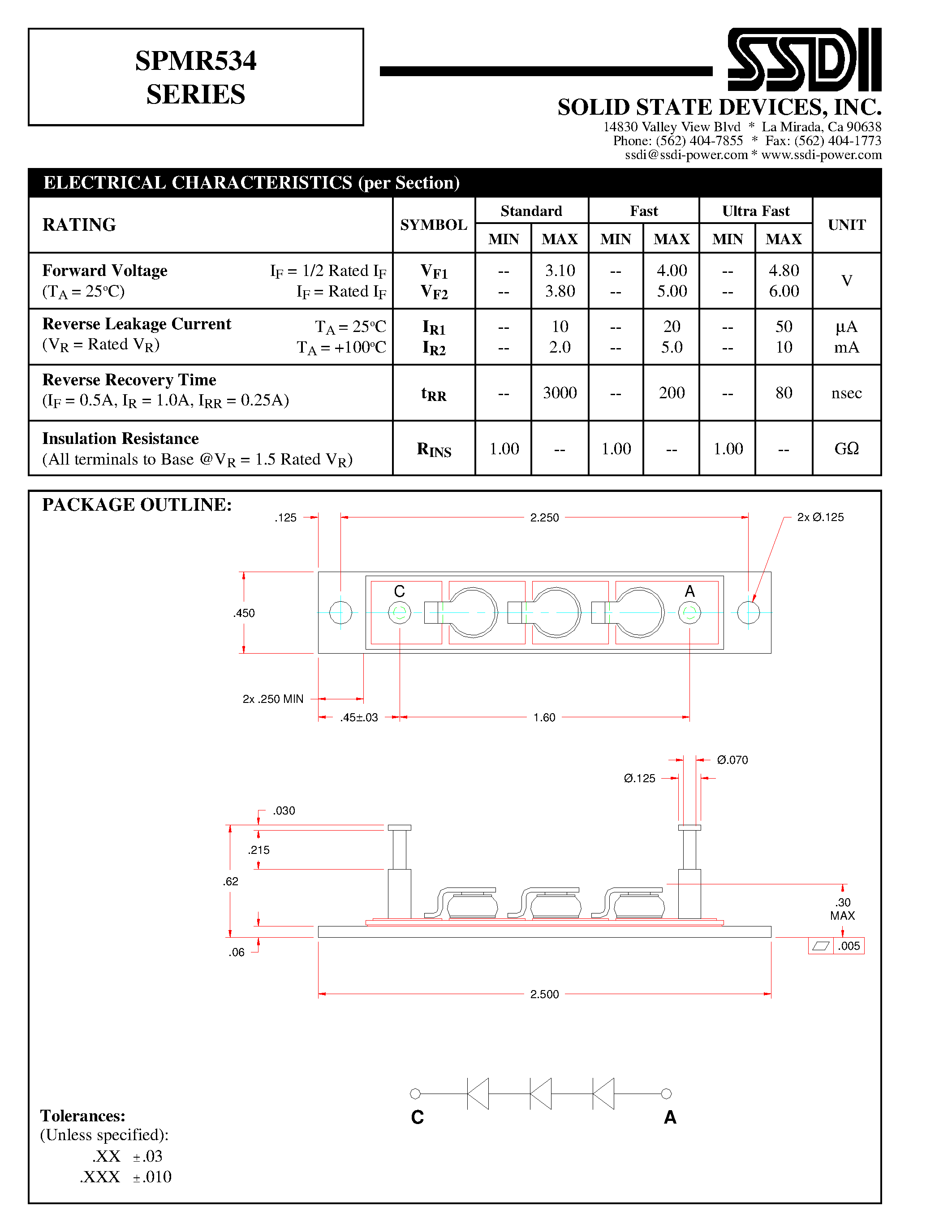 Datasheet SPMR534 page 2 Datasheet SPMR534 - HIGH CURRENT/HIGH VOLTAGE RECTIFIER POWER MODULE page 2