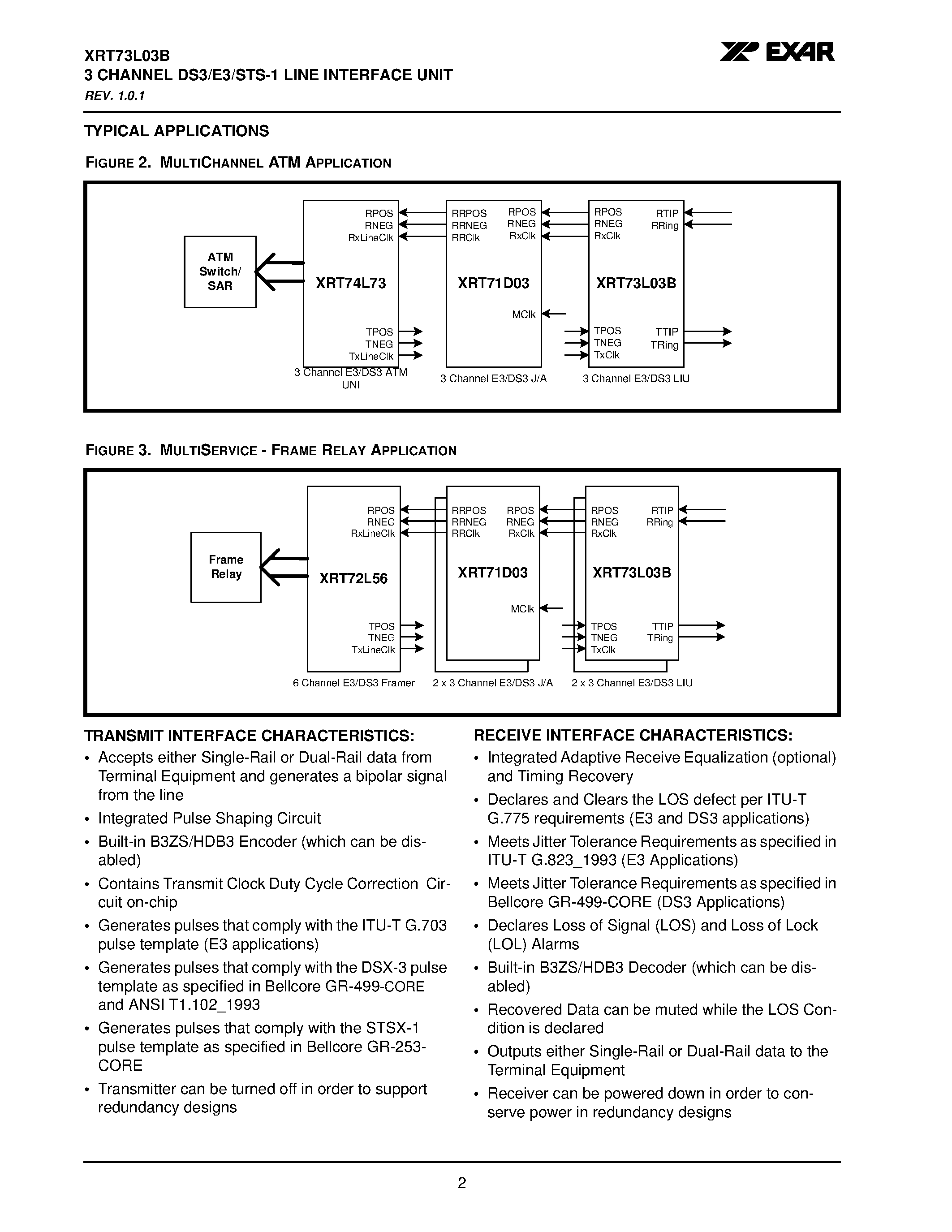 Даташит XRT73L03B - 3 CHANNEL DS3/E3/STS-1 LINE INTERFACE UNIT страница 2