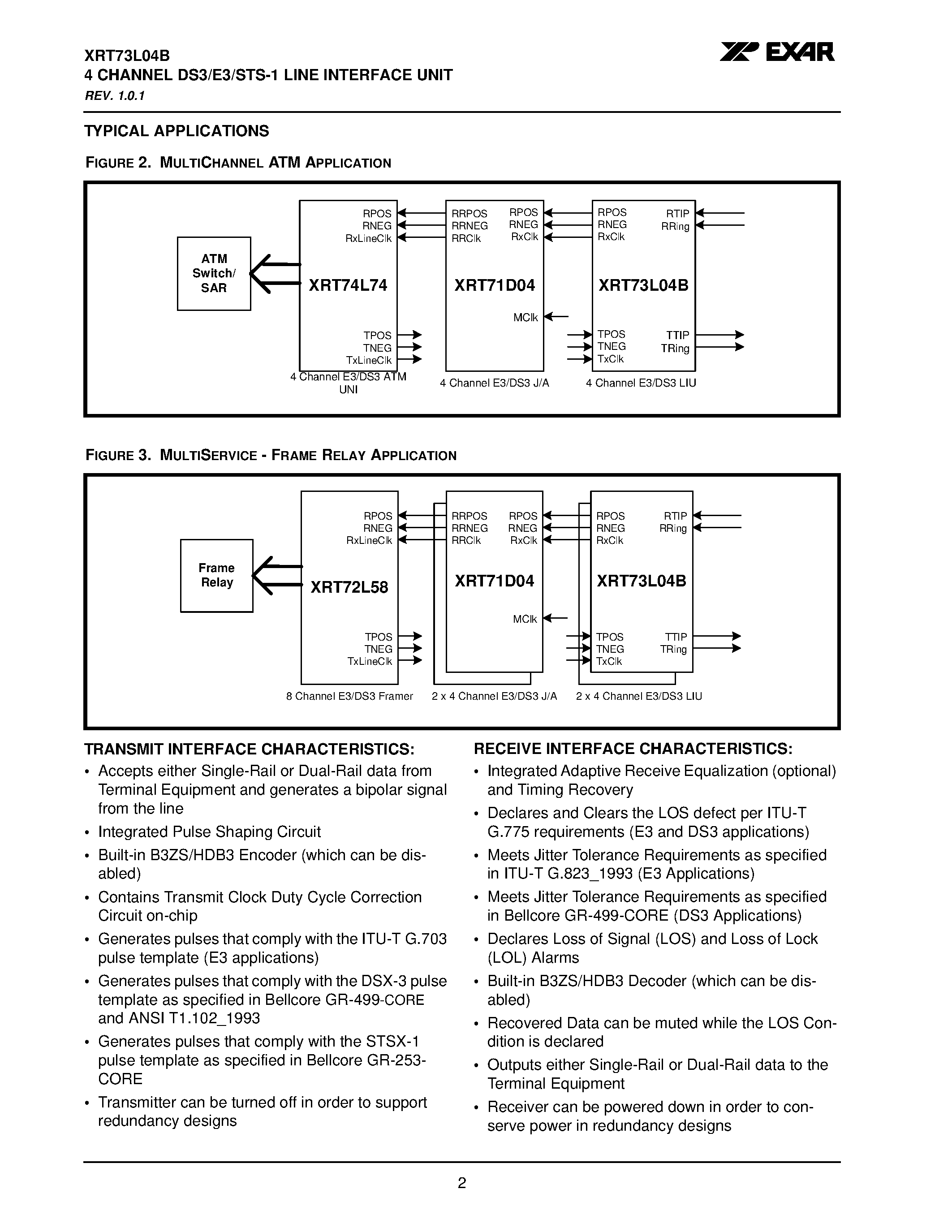 Datasheet XRT73L04B page 2 Datasheet XRT73L04B - 4 CHANNEL DS3/E3/STS-1 LINE INTERFACE UNIT page 2