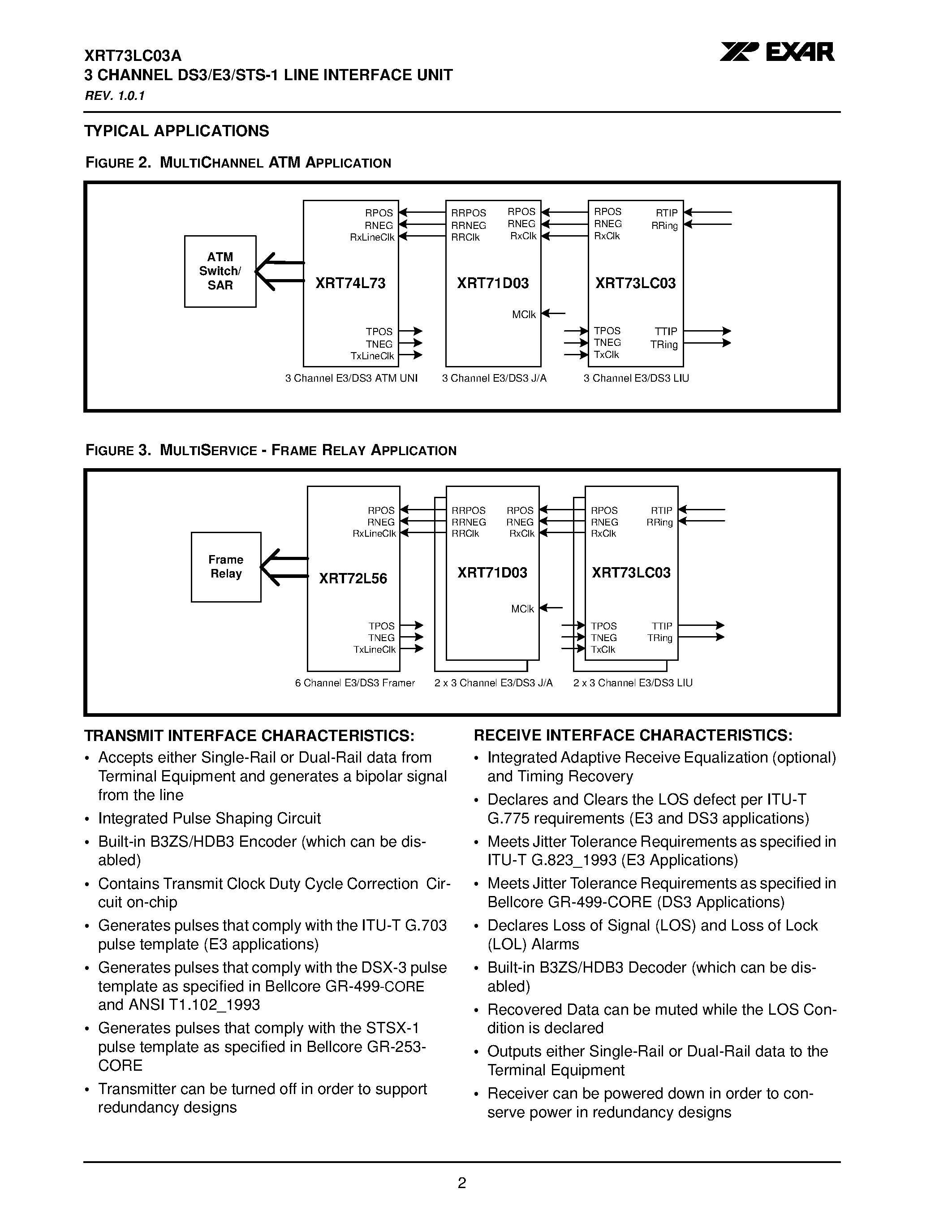 Datasheet XRT73LC03A - 3 CHANNEL DS3/E3/STS-1 LINE INTERFACE UNIT page 2
