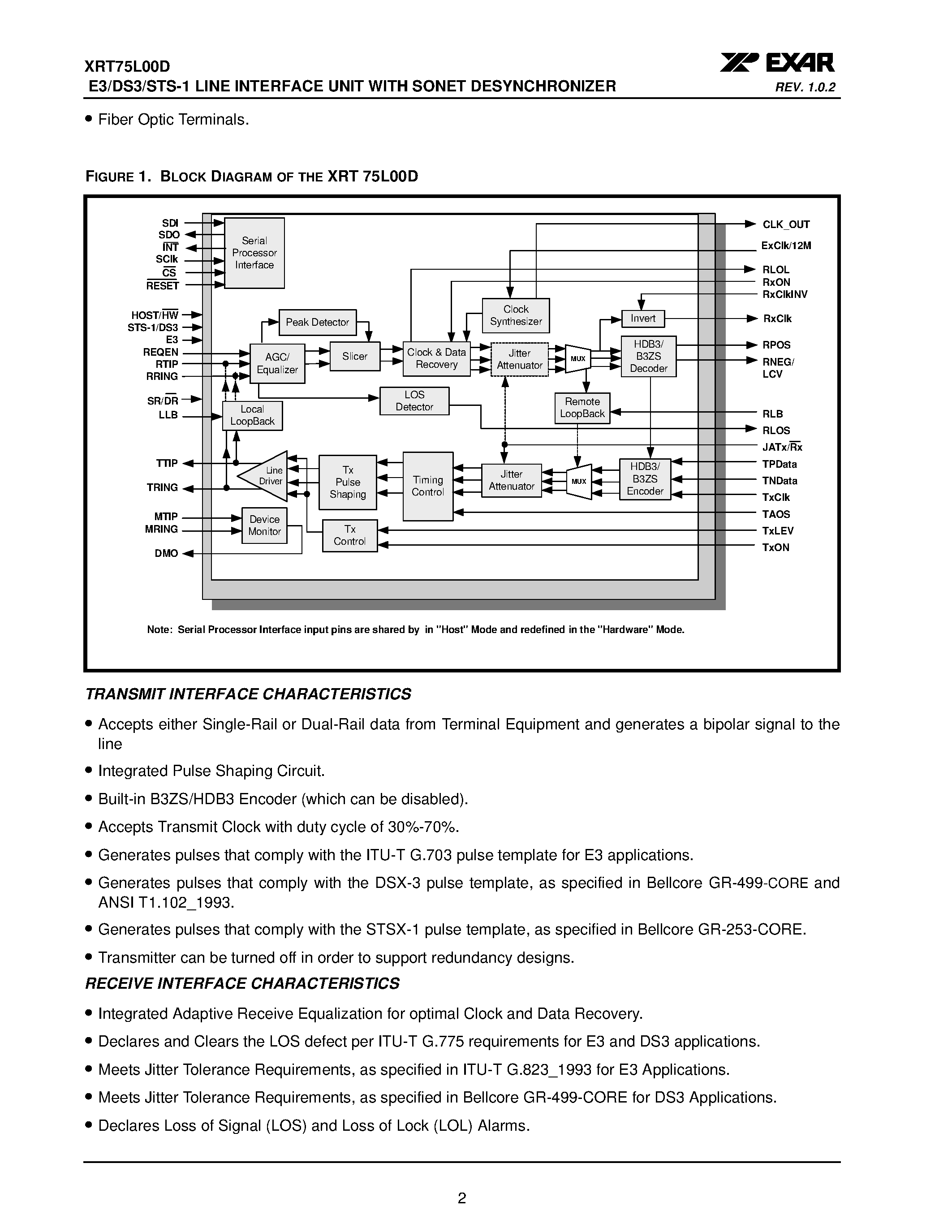 Datasheet XRT75L00D page 2 Datasheet XRT75L00D - E3/DS3/STS-1 LINE INTERFACE UNIT page 2