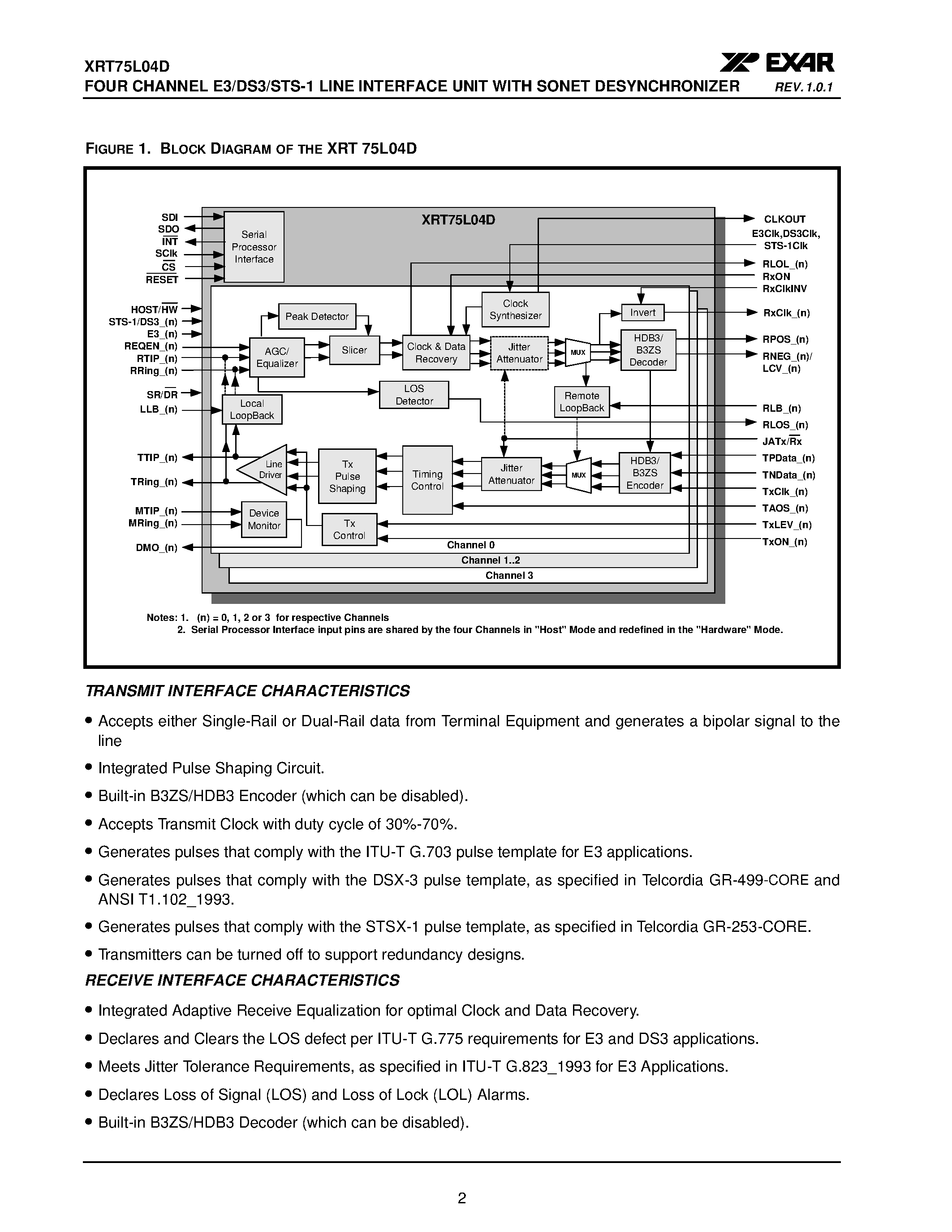 Datasheet XRT75L04D page 2 Datasheet XRT75L04D - FOUR CHANNEL E3/DS3/STS-1 LINE INTERFACE UNIT page 2