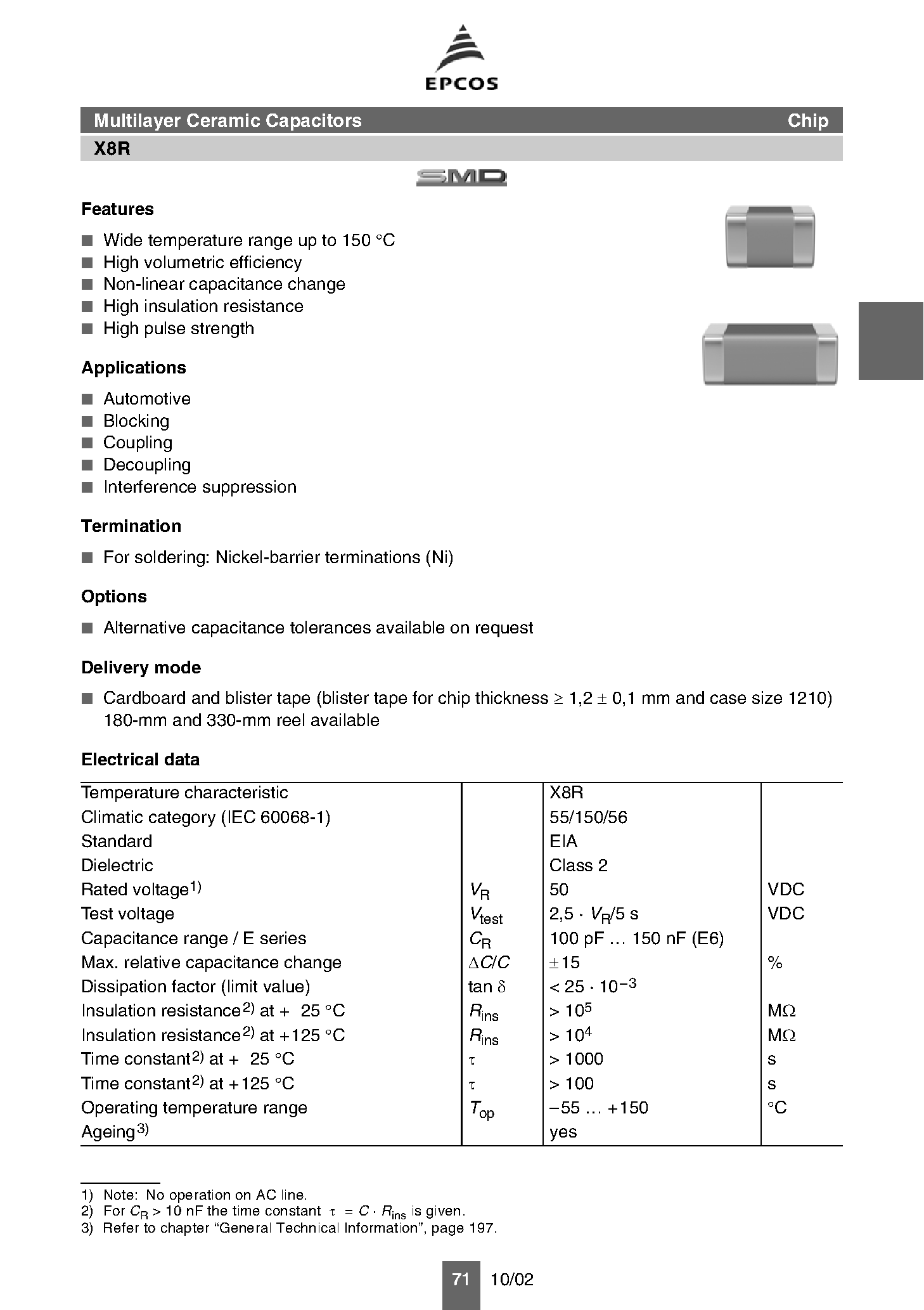 Datasheet B37541Jxxxx - Multilayer Ceramic Capacitors page 2