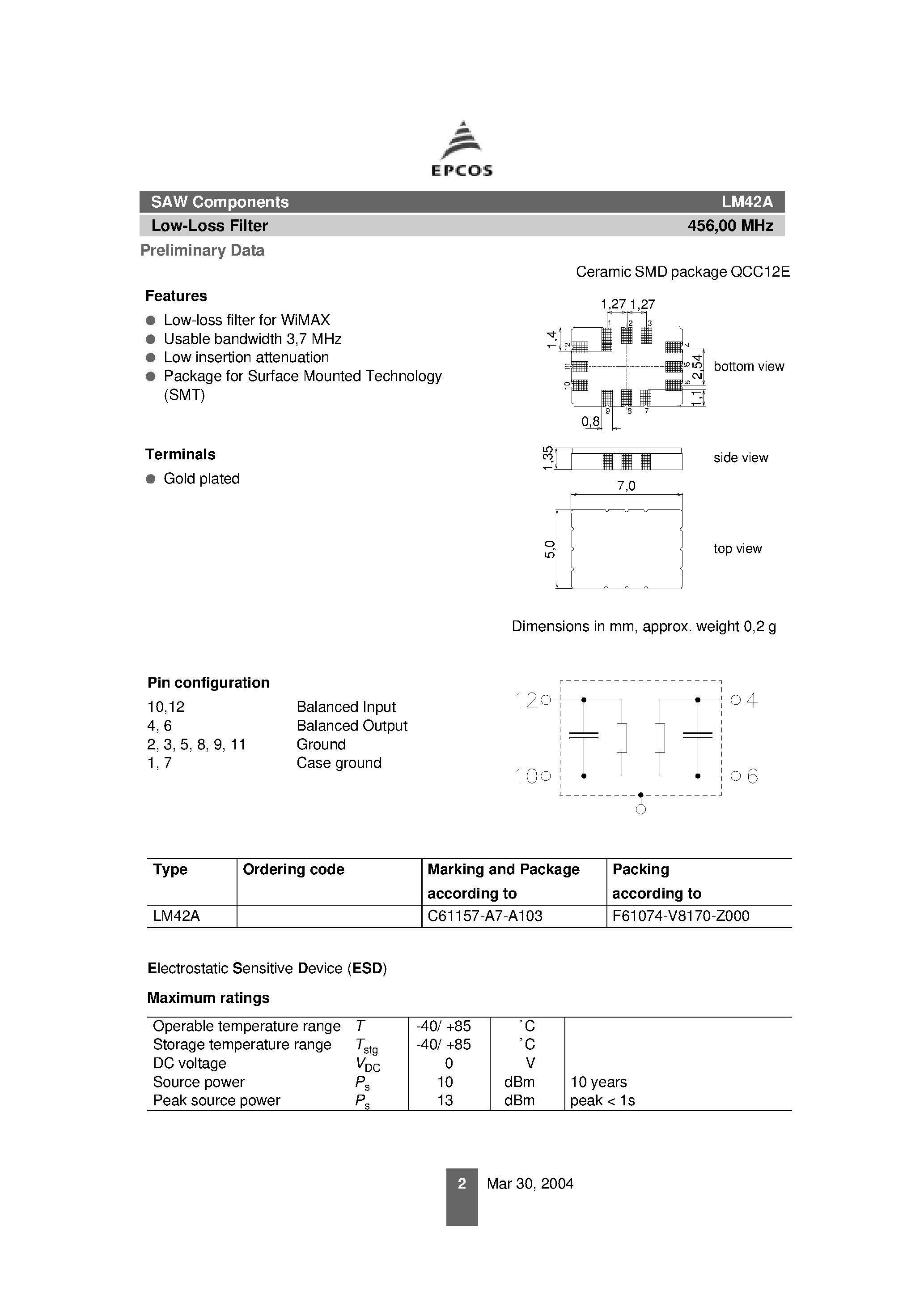 Datasheet LM42A - SAW Components page 2