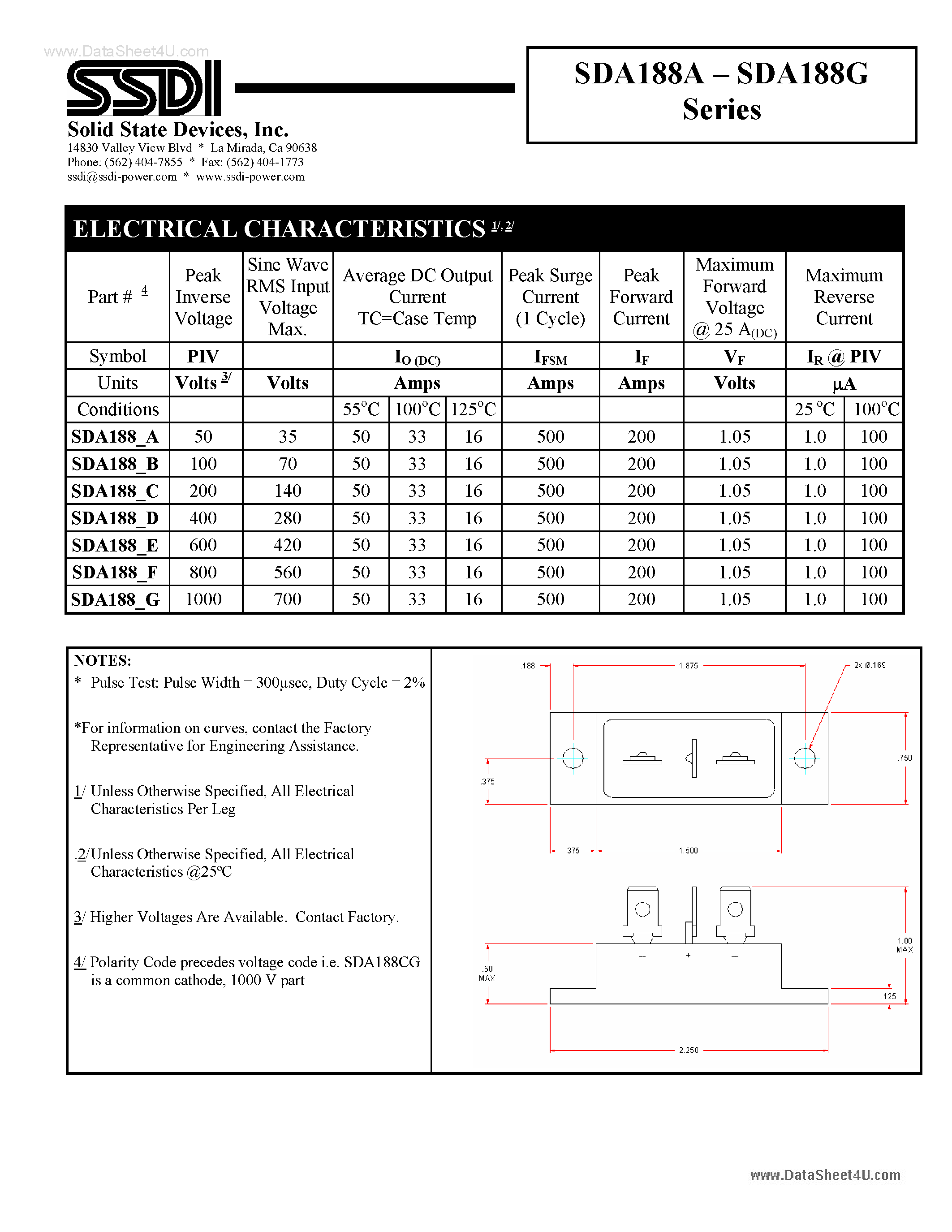 Datasheet SDA188A page 2 Datasheet SDA188A - (SDA188x) RECTIFIER ASSEMBLY page 2